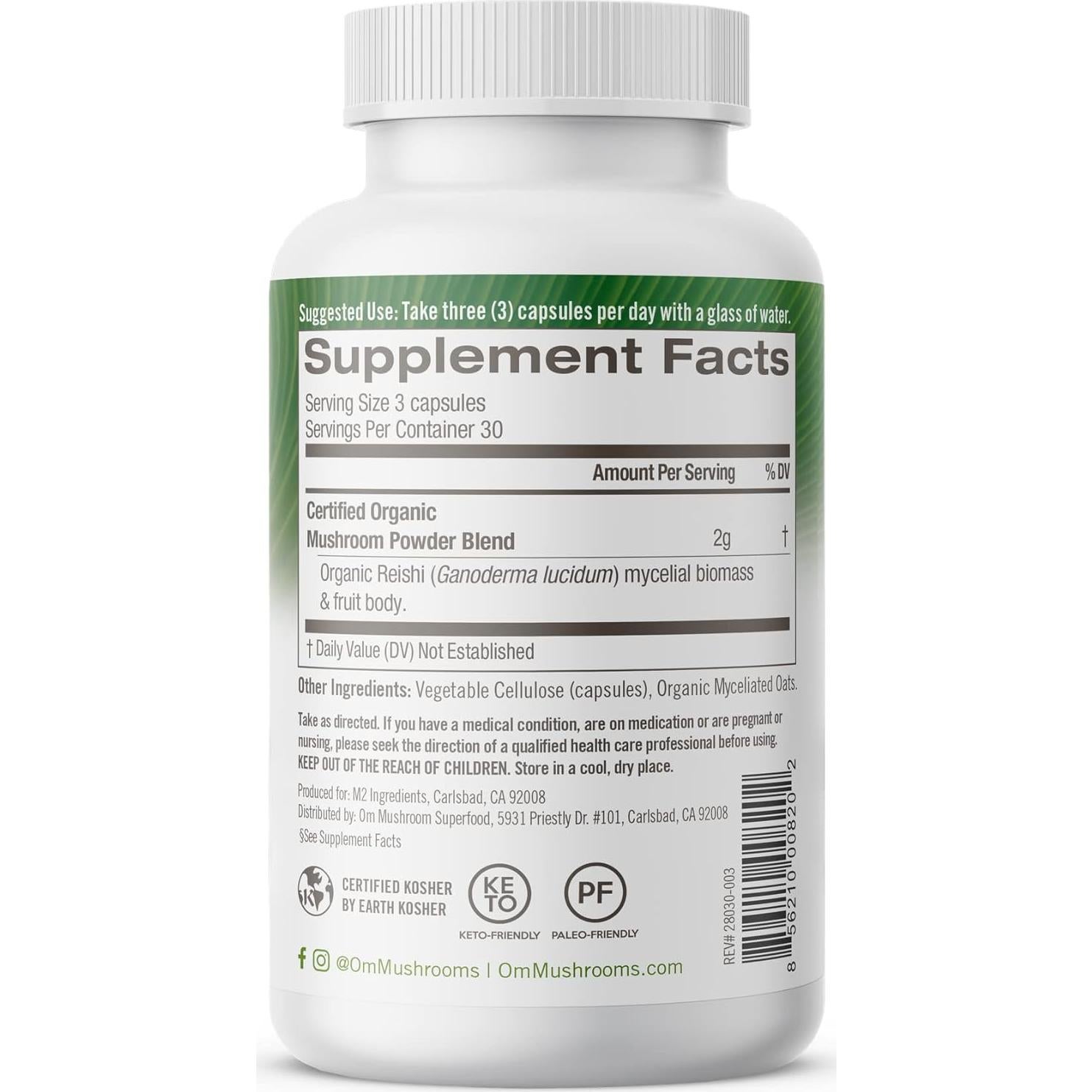 Cápsulas de Hongo Reishi Om Mushroom 90 Unidades Adaptógeno