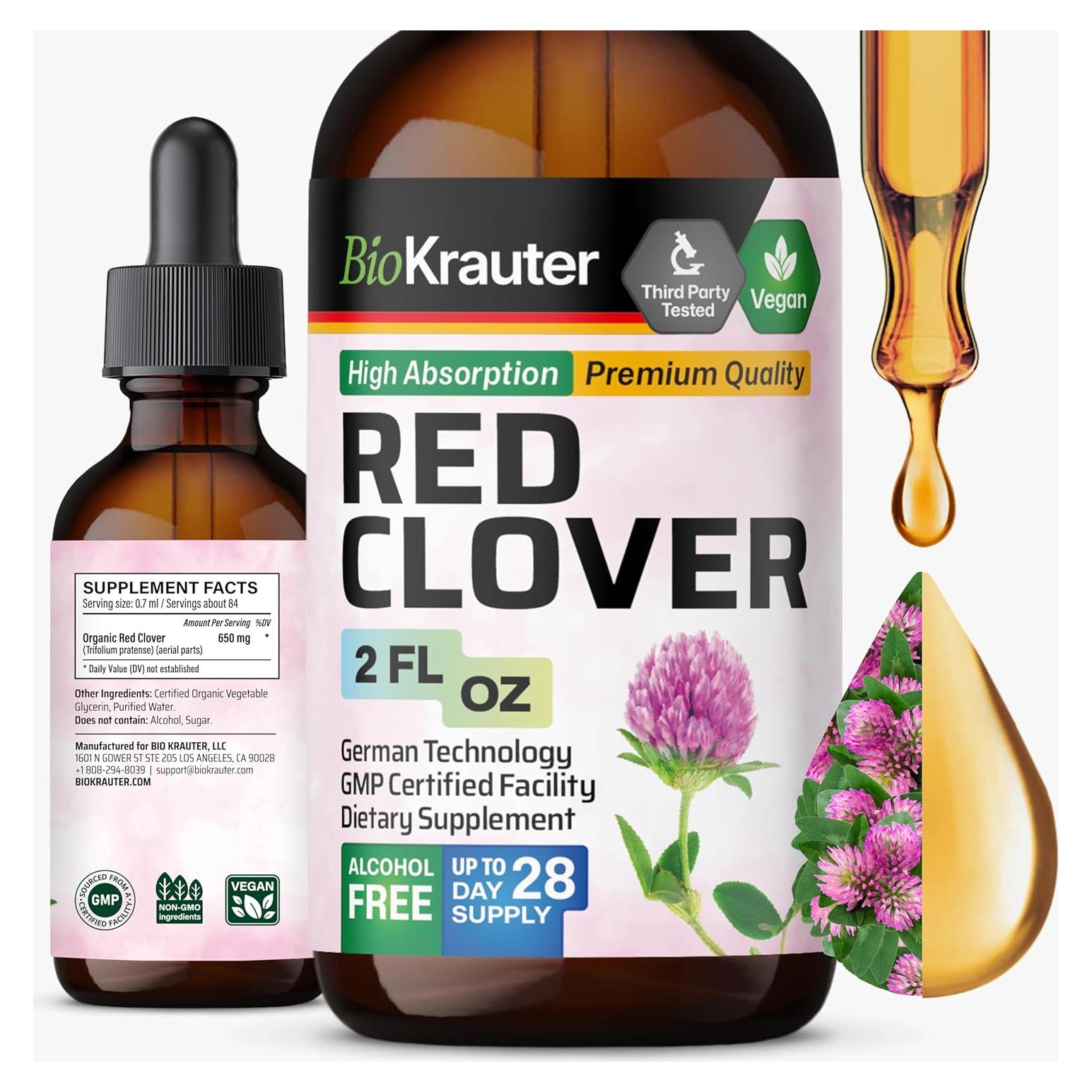 Tintura de Trébol Rojo Bio Krauter 59.15 ml - Suplemento Vegano