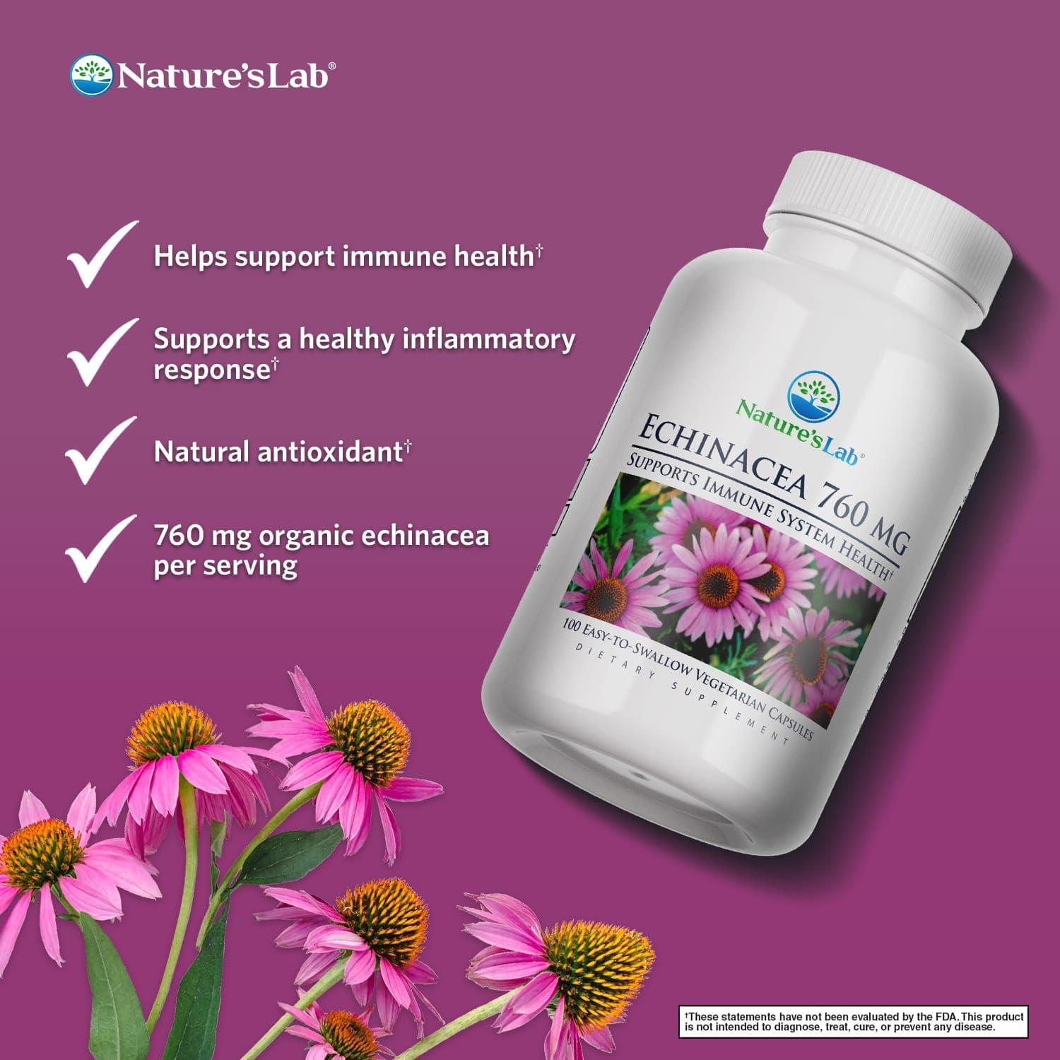 Suplemento de Equinácea Nature's Lab 760mg - 100 Cápsulas