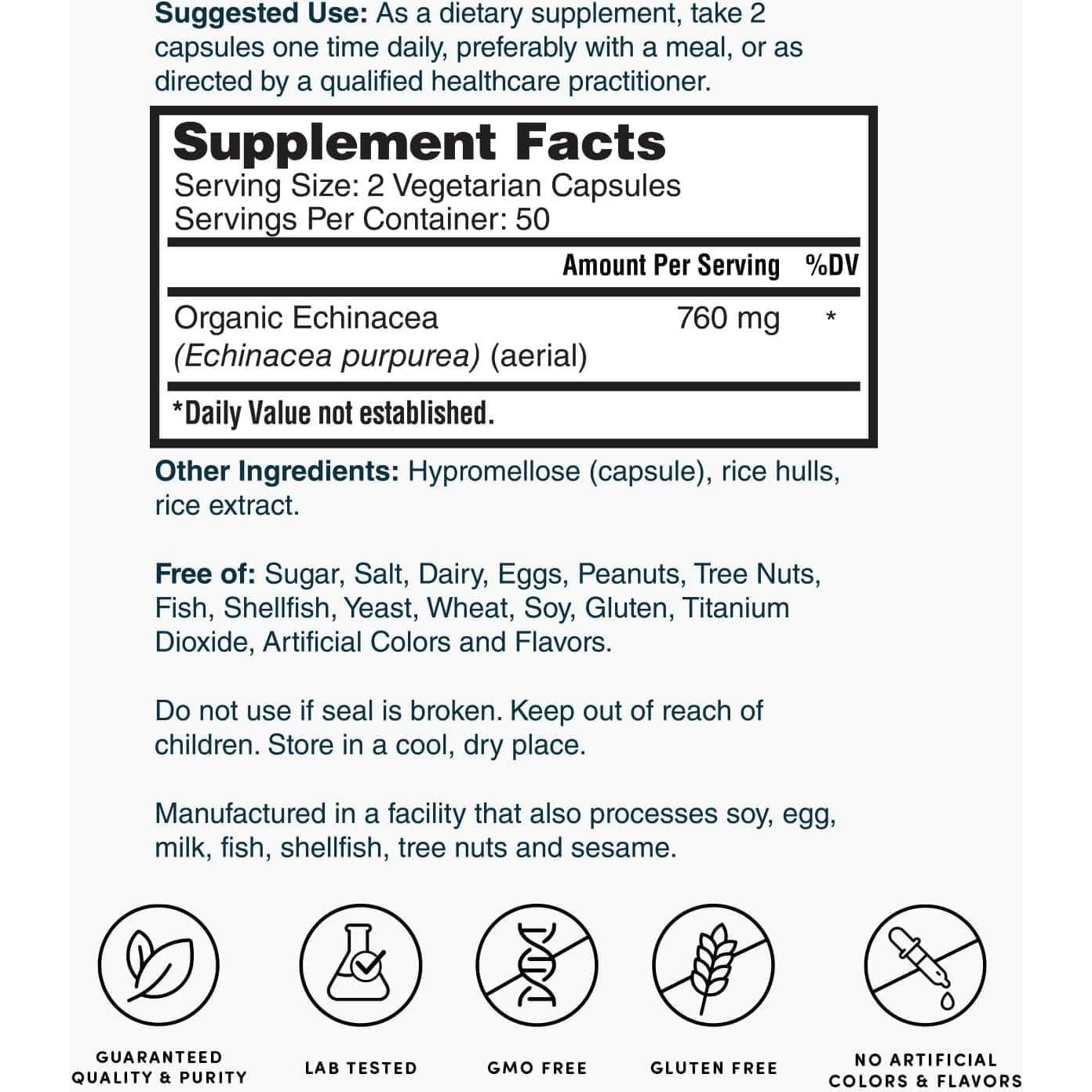Suplemento de Equinácea Nature's Lab 760mg - 100 Cápsulas