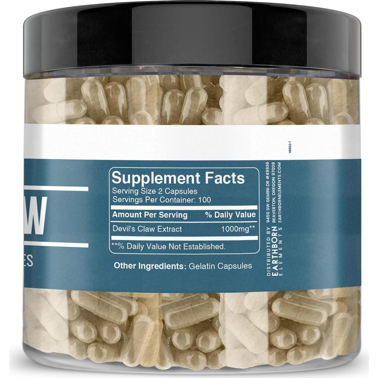 Extracto de Garra del Diablo Earthborn Elements 200 Cápsulas Puras