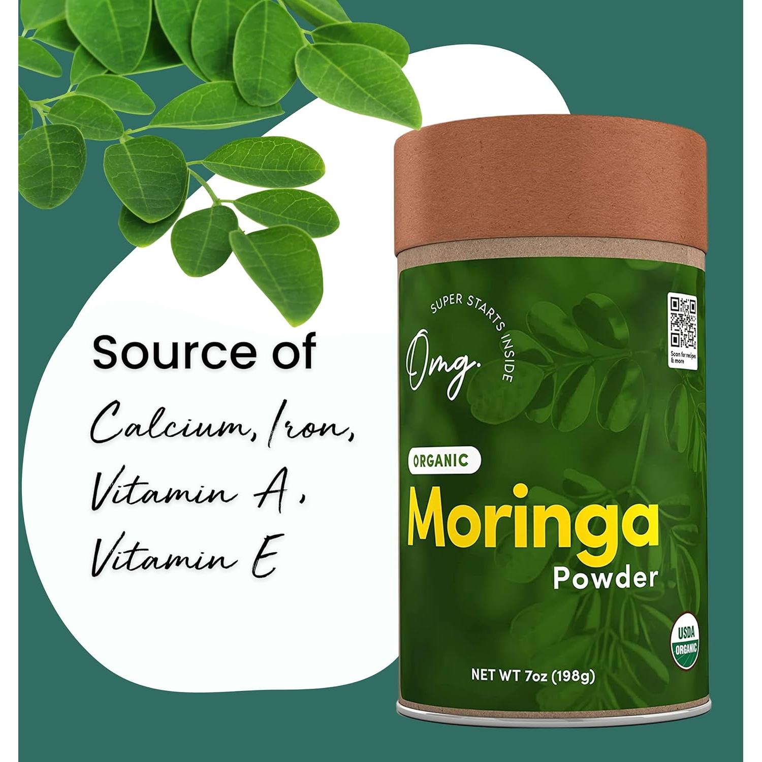 Polvo de Moringa Orgánica OMG 198 g - Fuente de Calcio y Hierro