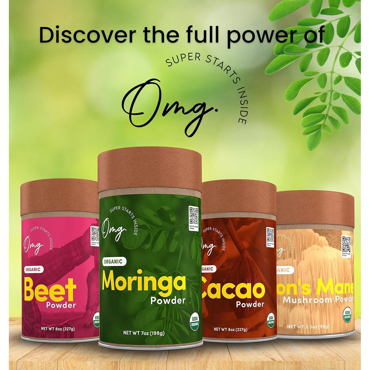 Polvo de Moringa Orgánica OMG 198 g - Fuente de Calcio y Hierro