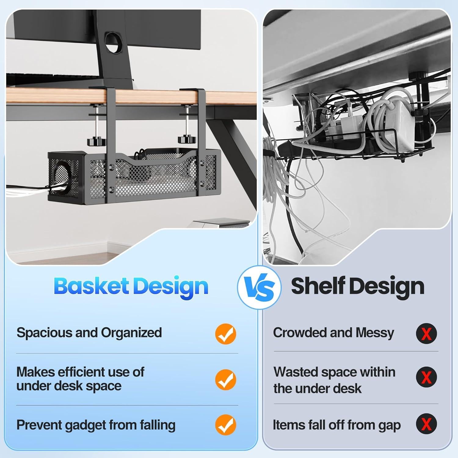 Bandeja de gestión de cables Orapoke negra para escritorio