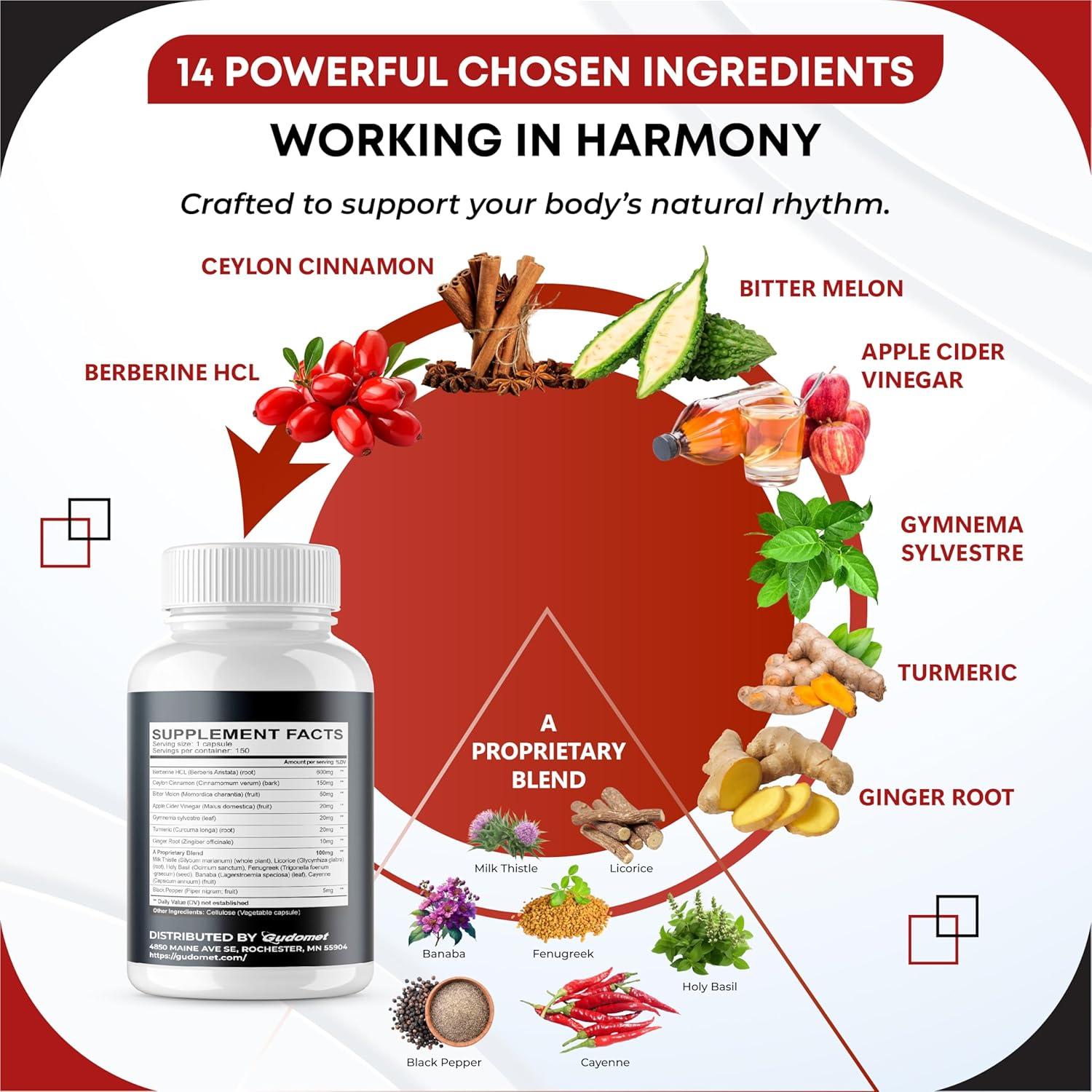 Suplemento de Berberina Gudomet 150 Cápsulas 14 en 1