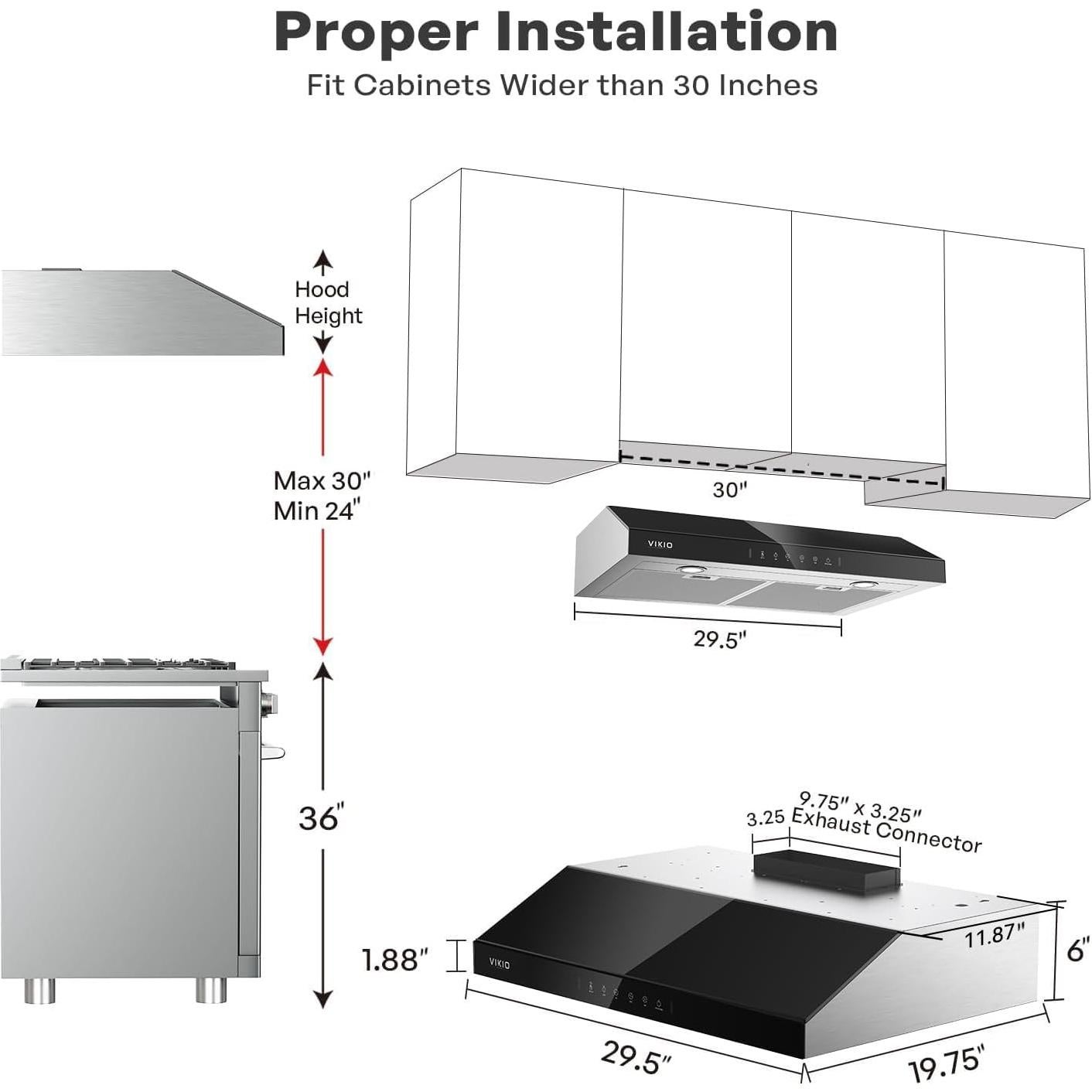 Campana Extractora de Gabinete VIKIO 30 Pulgadas 900 CFM