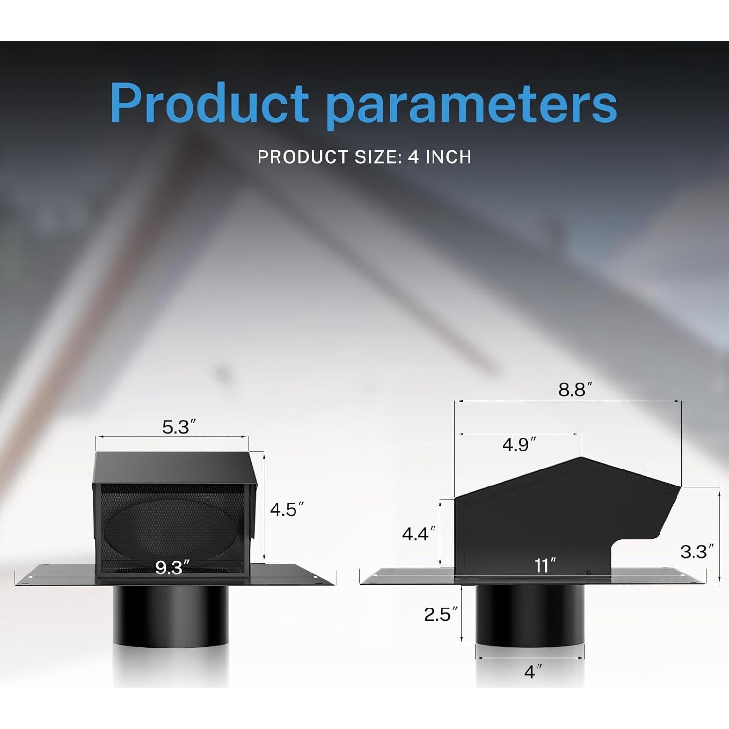Tapa de Ventilación de Techo Hon&Guan 4" Acero Galvanizado Negro