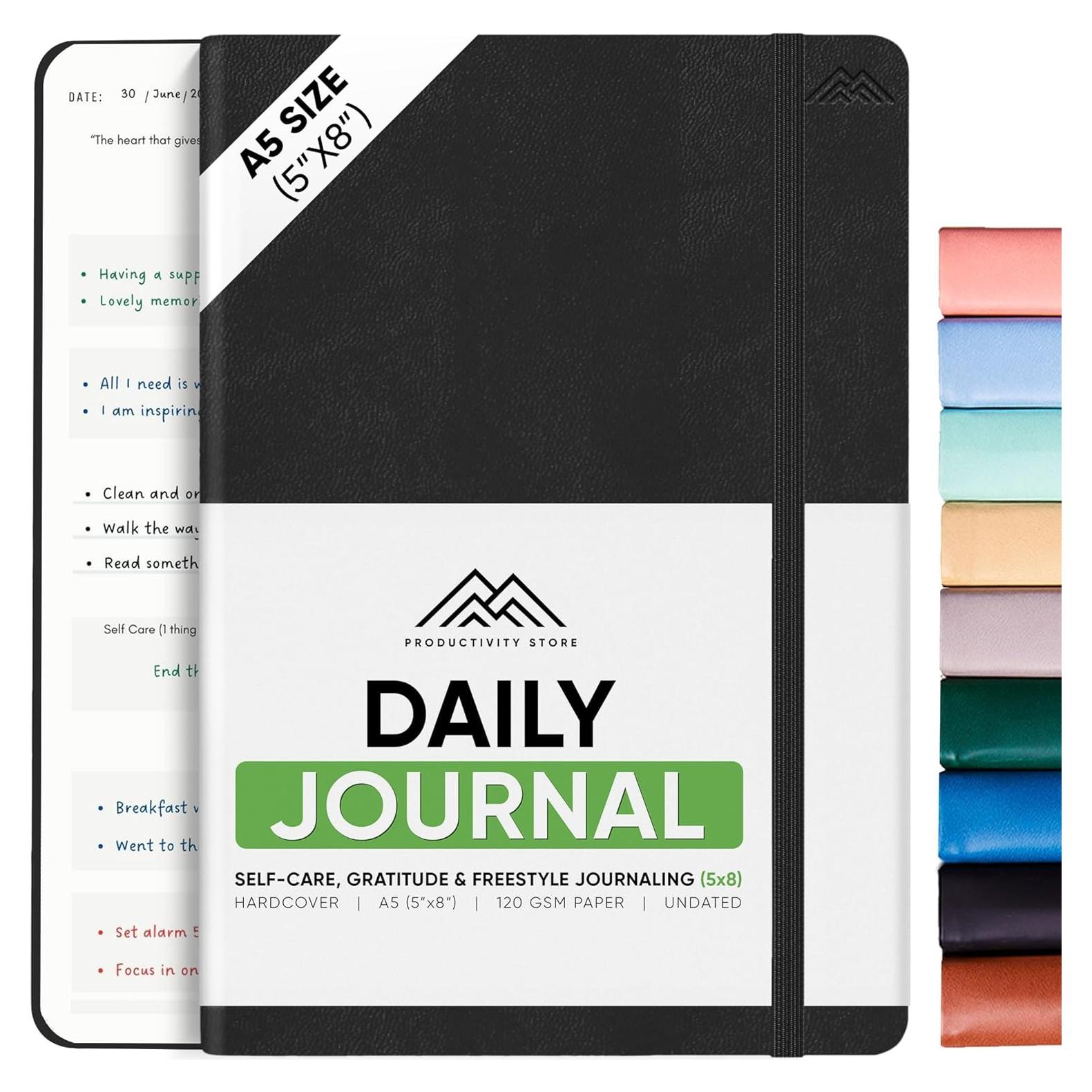 Diario de Gratitud A5 Tienda de Productividad Negro 6 Meses