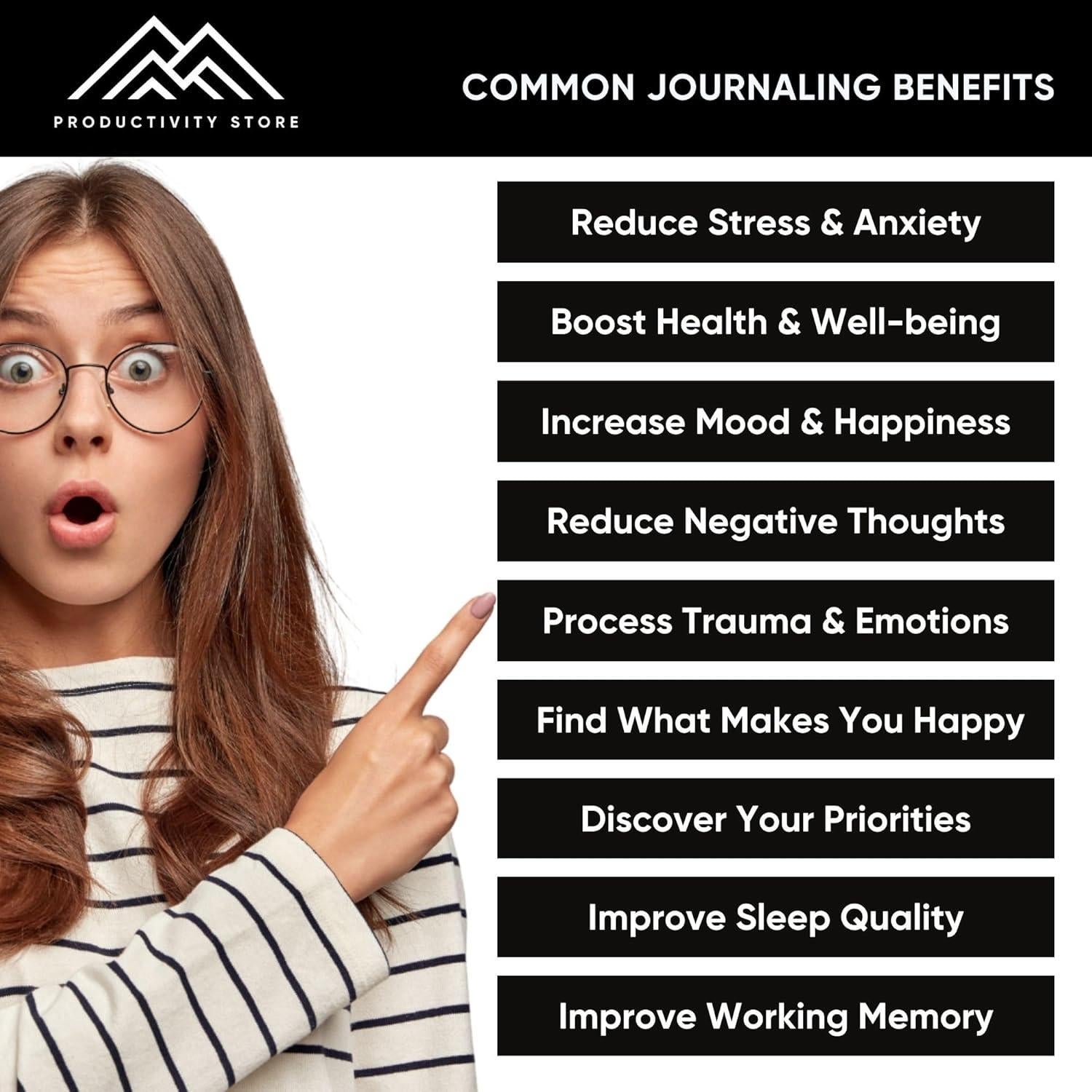 Diario de Gratitud A5 Tienda de Productividad Negro 6 Meses