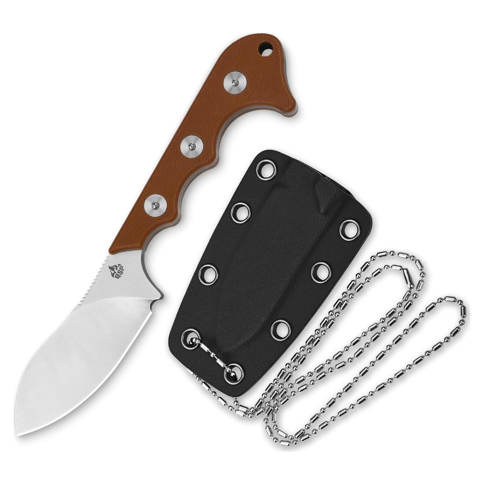 Cuchillo de Cuello QSP Neckmuk D2 73 mm Mango G10 Marrón