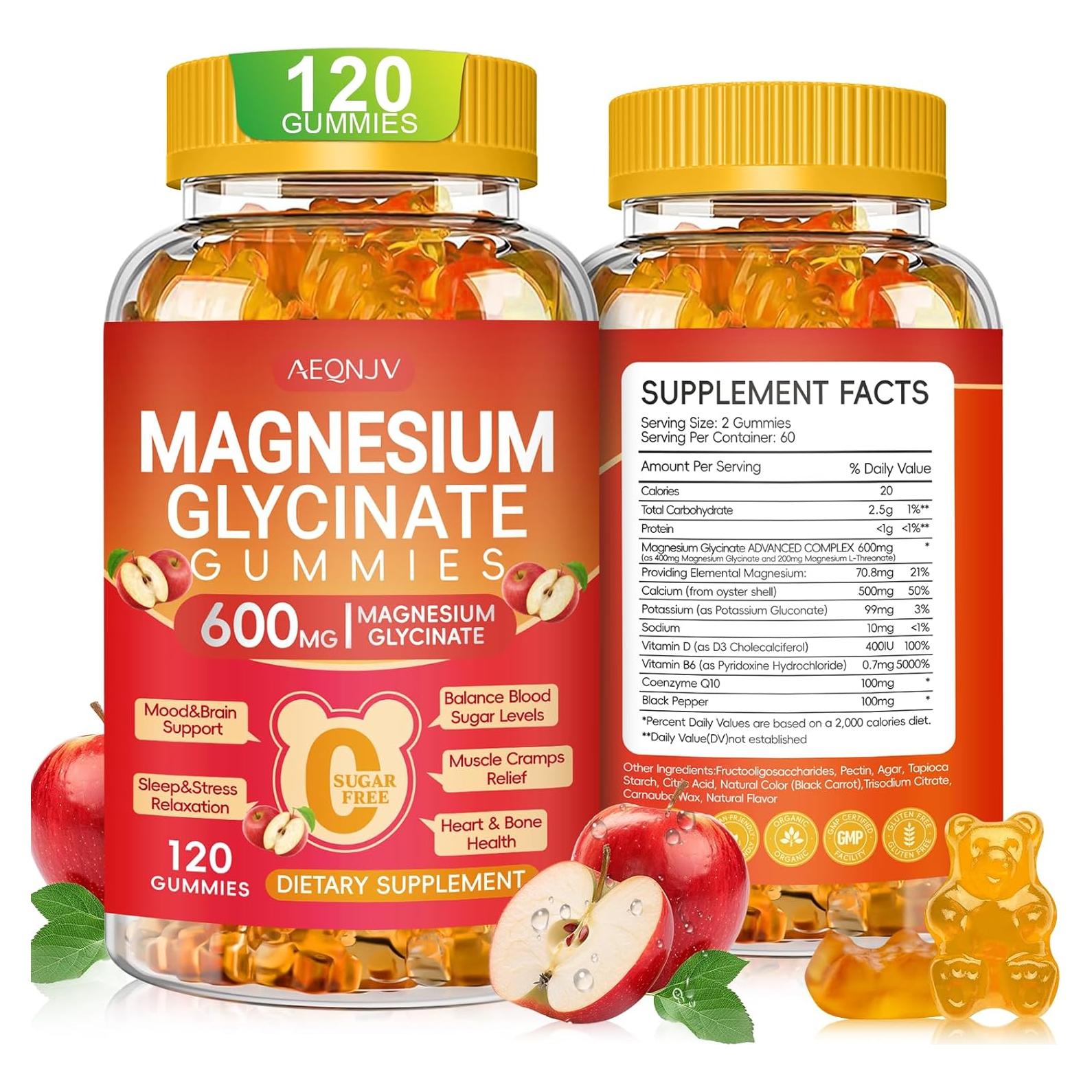 Gomitas de Glicinato de Magnesio 600mg AEQNJV con Vitamina D y B6
