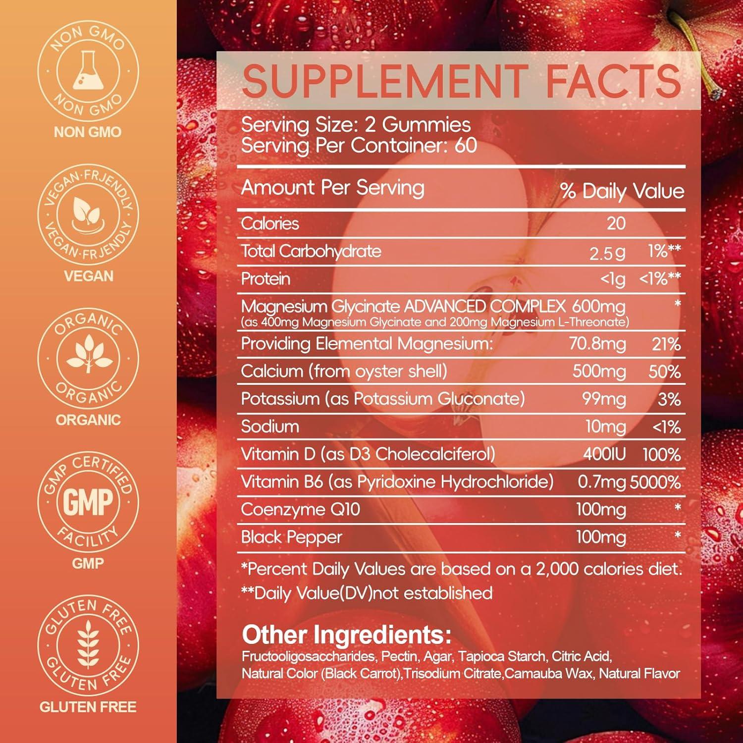 Gomitas de Glicinato de Magnesio 600mg AEQNJV con Vitamina D y B6