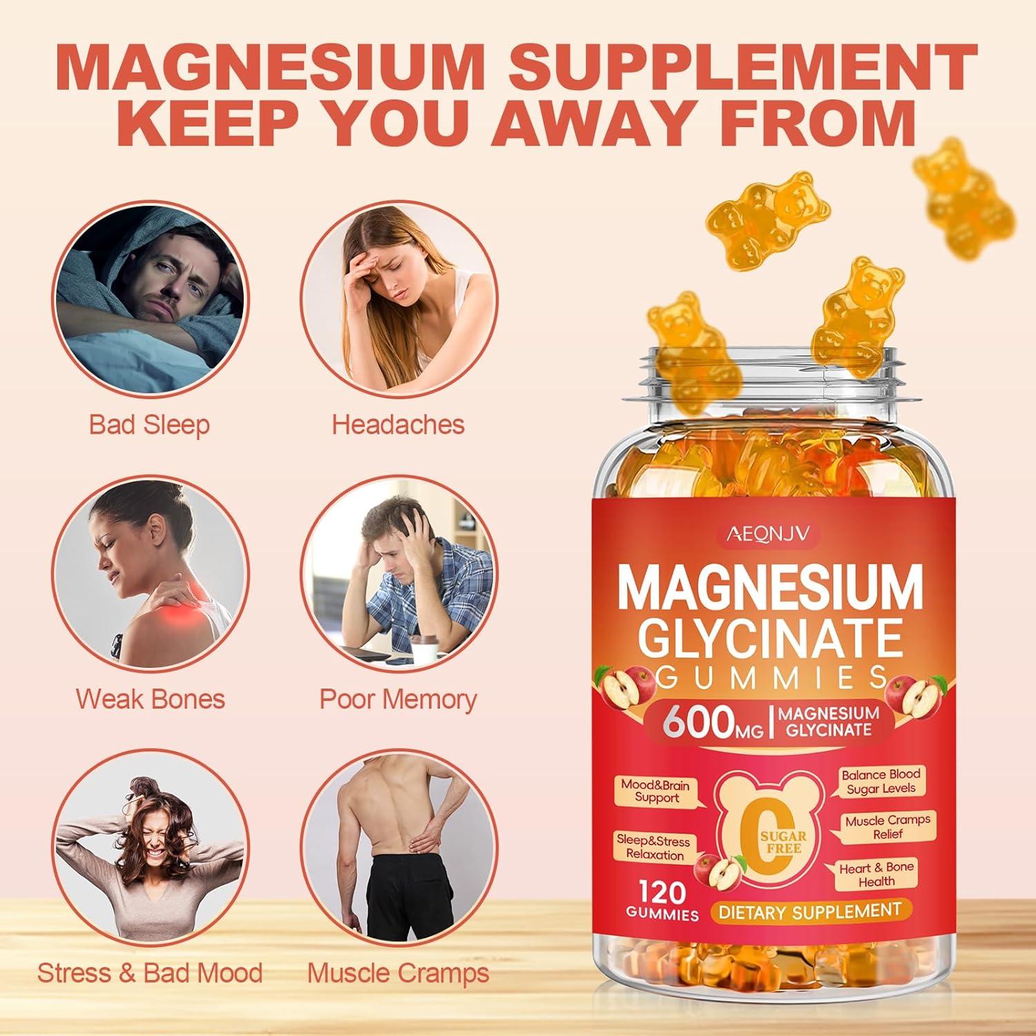 Gomitas de Glicinato de Magnesio 600mg AEQNJV con Vitamina D y B6