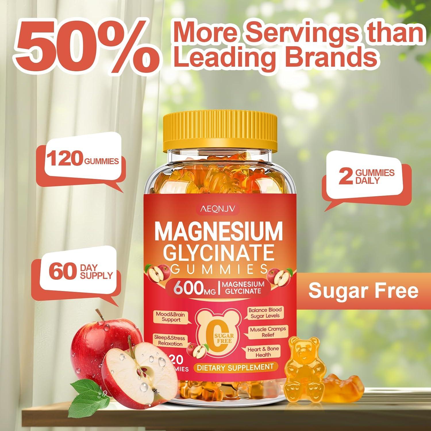 Gomitas de Glicinato de Magnesio 600mg AEQNJV con Vitamina D y B6