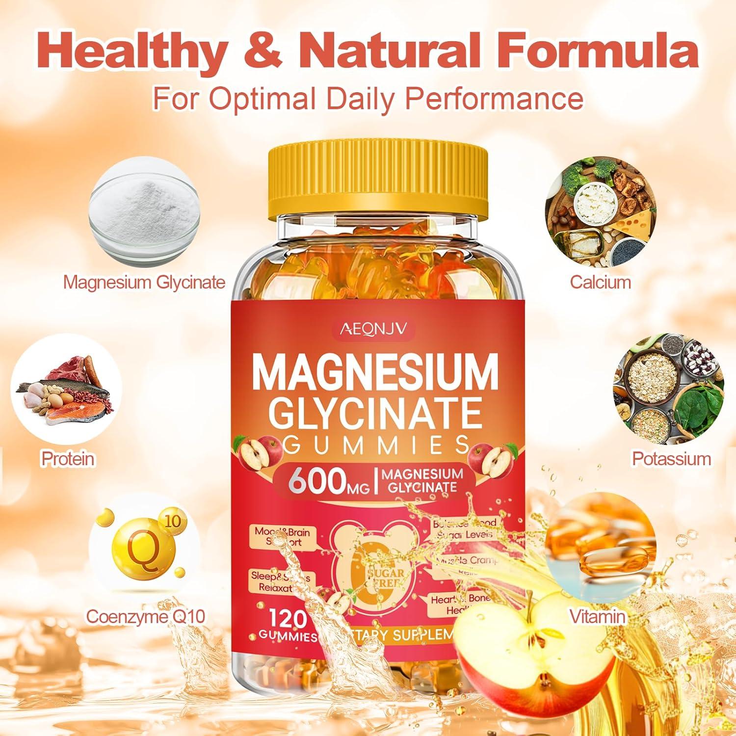 Gomitas de Glicinato de Magnesio 600mg AEQNJV con Vitamina D y B6