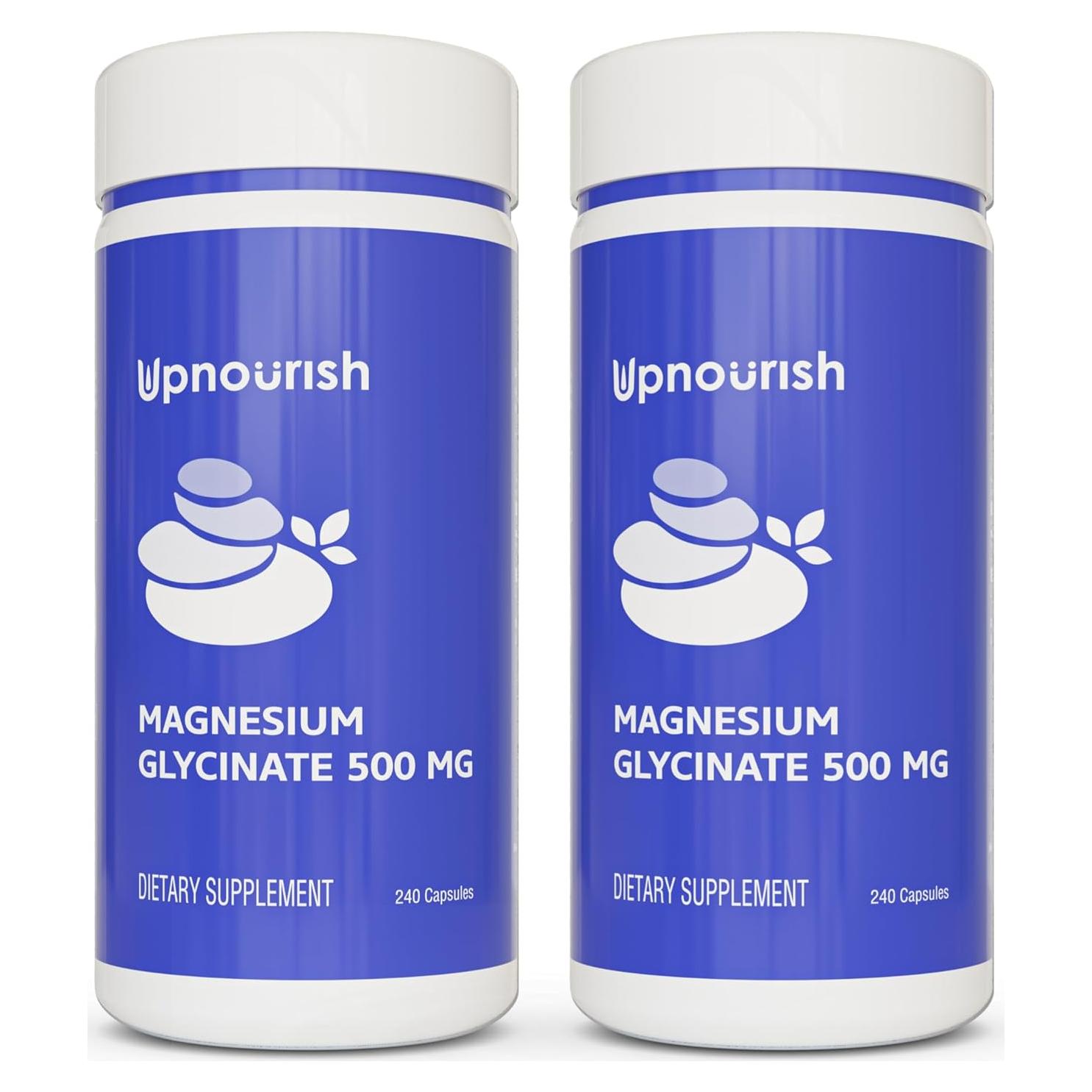 Suplemento de Magnesio Glicinato UpNourish 500mg 2 Botellas