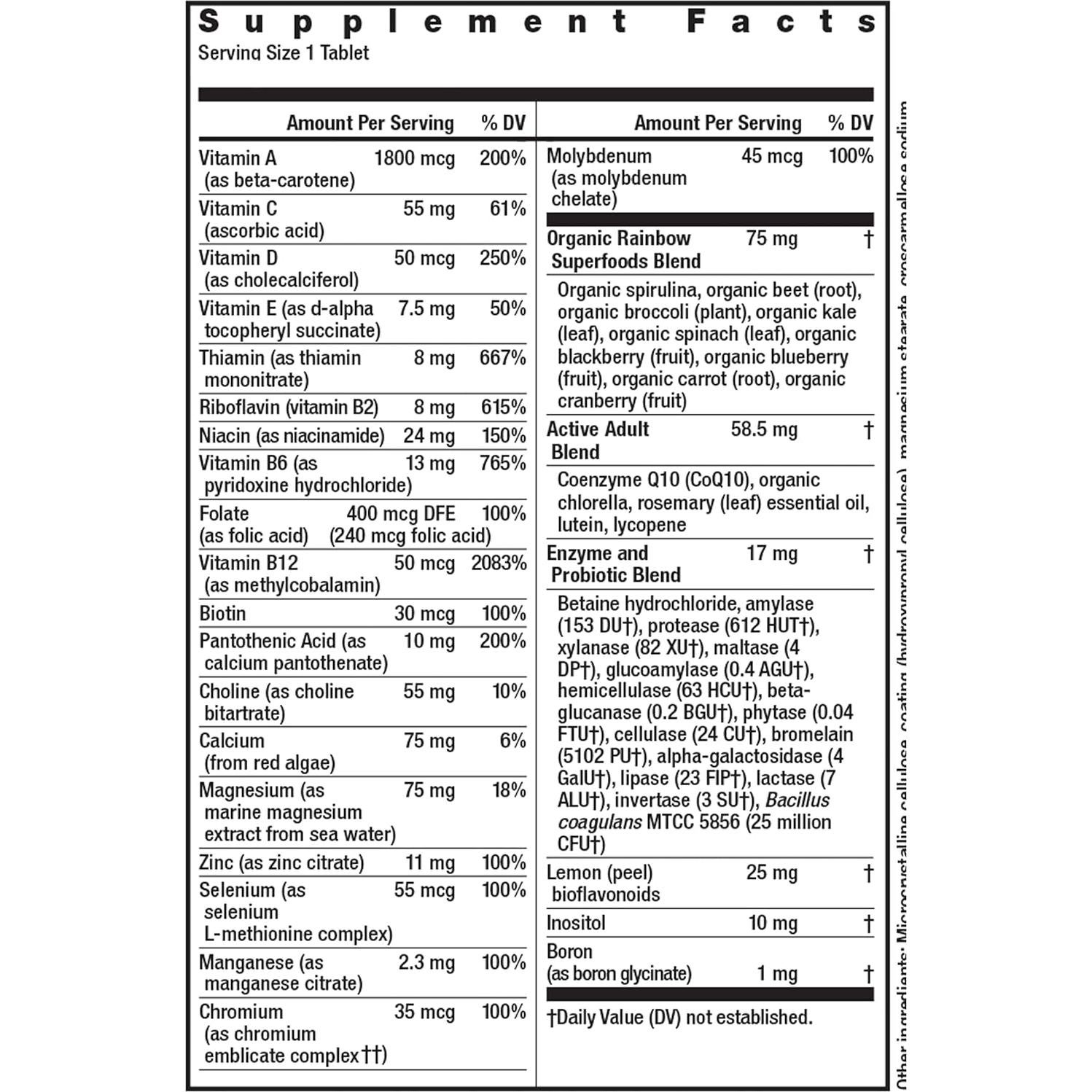 Multivitamina Rainbow Light Adulto Activo 50+, 90 Tabletas