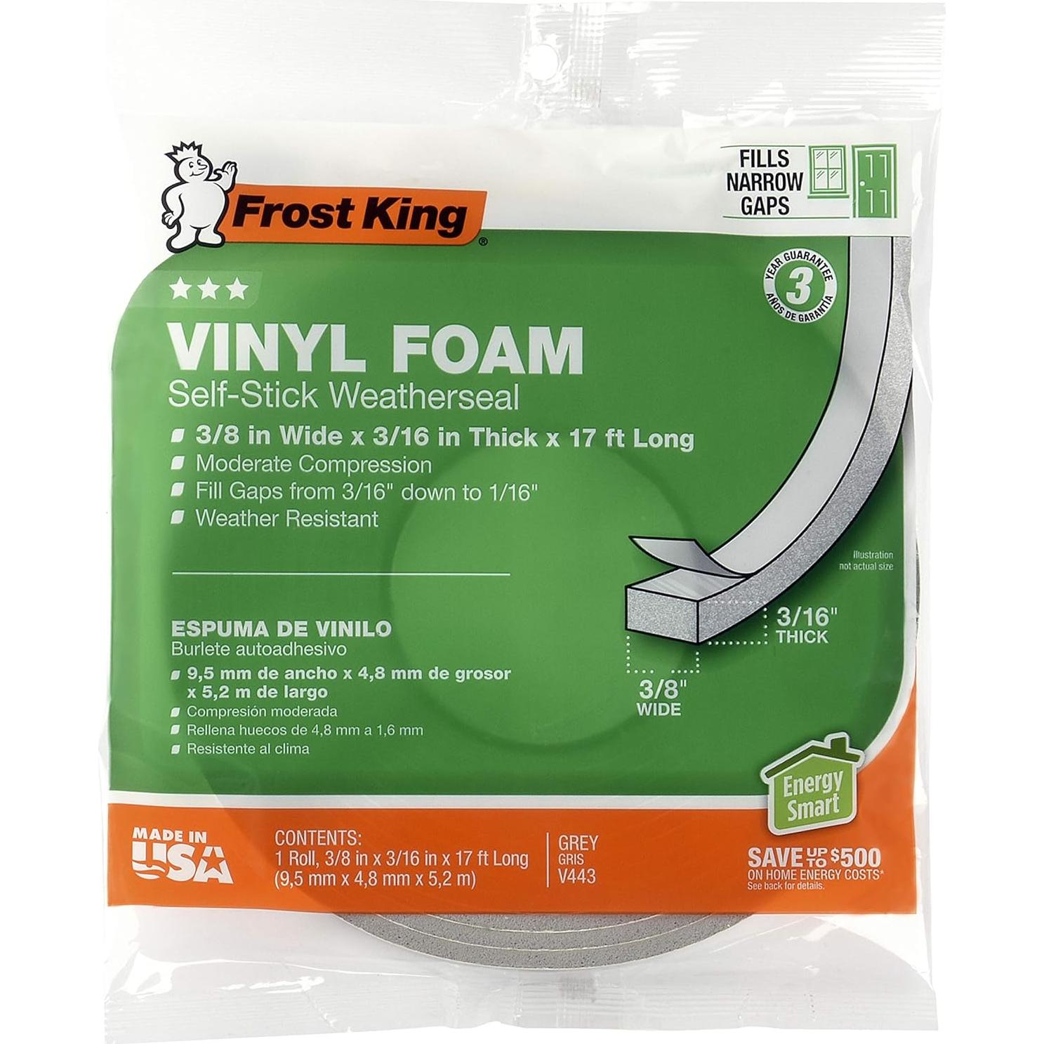 Cinta de Espuma de Vinilo Frost King V443/4 1cm x 0.5cm x 5.18m Gris (Paquete de 4)