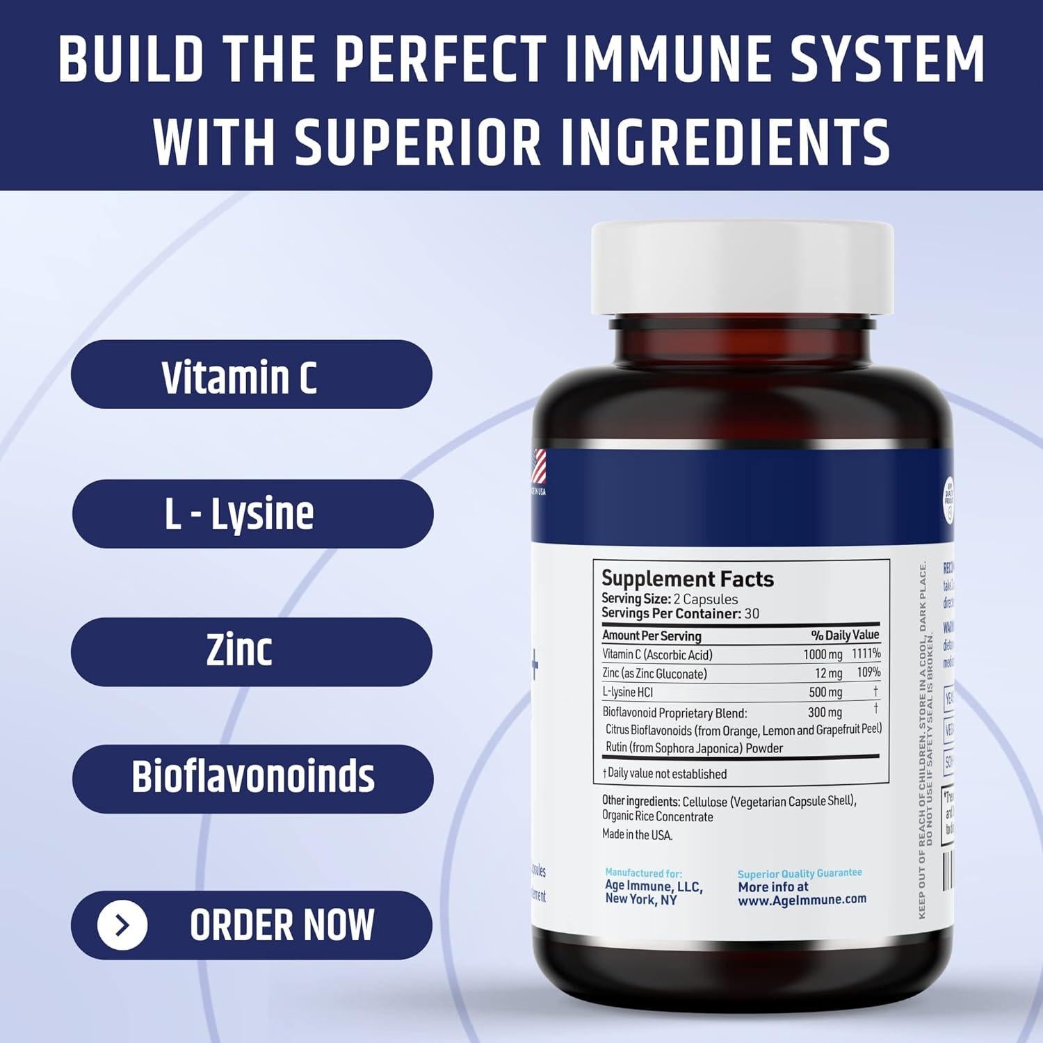 Suplemento de Vitamina C 1000mg con Zinc y L-Lisina AgeImmune