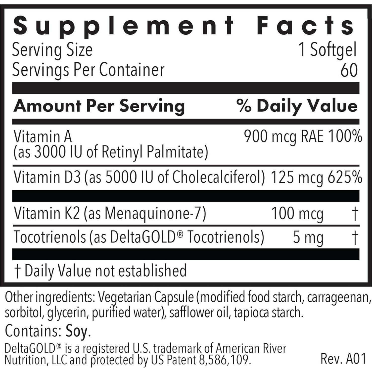 Vitamina D3 Completa 5000 UI + K2 + A - 60 Cápsulas Veganas