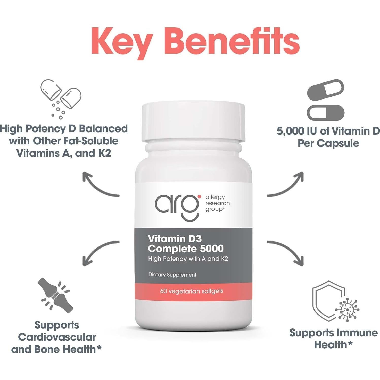 Vitamina D3 Completa 5000 UI + K2 + A - 60 Cápsulas Veganas