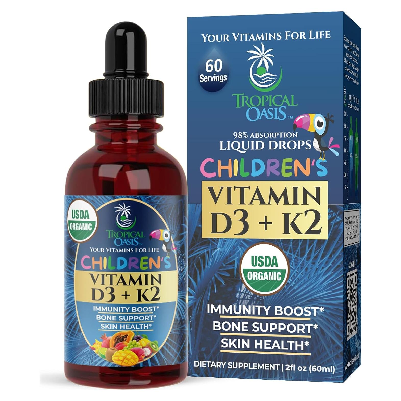 Gotas Líquidas de Vitamina D3 K2 Orgánica Tropical Oasis 59 ml