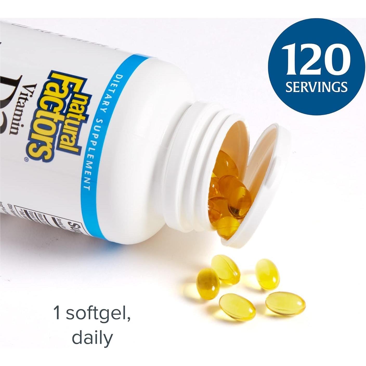 Vitamina D3 2000 UI Factores Naturales 120 Gelatinas Blandas