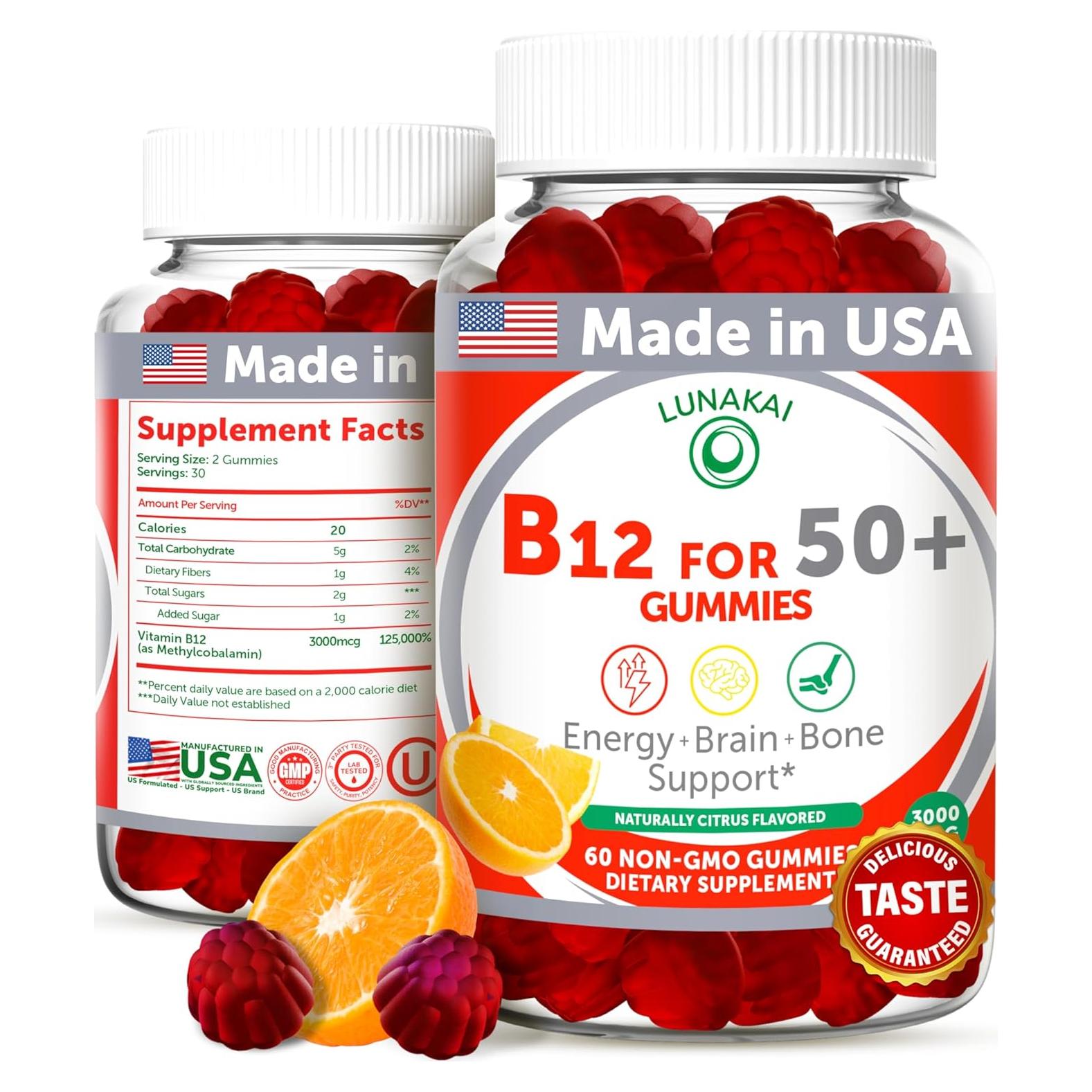 Gomas de Vitamina B12 Lunakai 60ct Sabor Naranja 50+