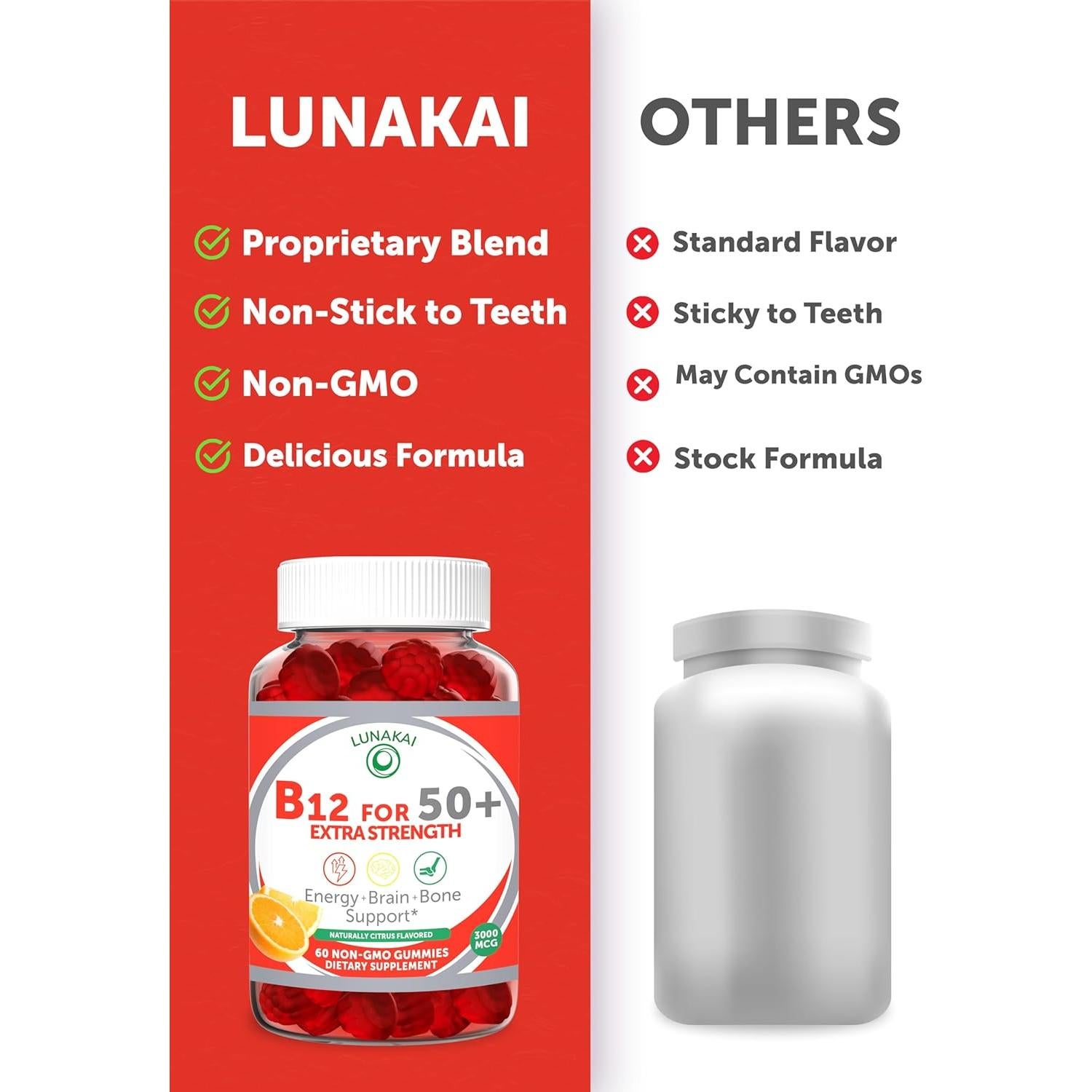 Gomas de Vitamina B12 Lunakai 60ct Sabor Naranja 50+