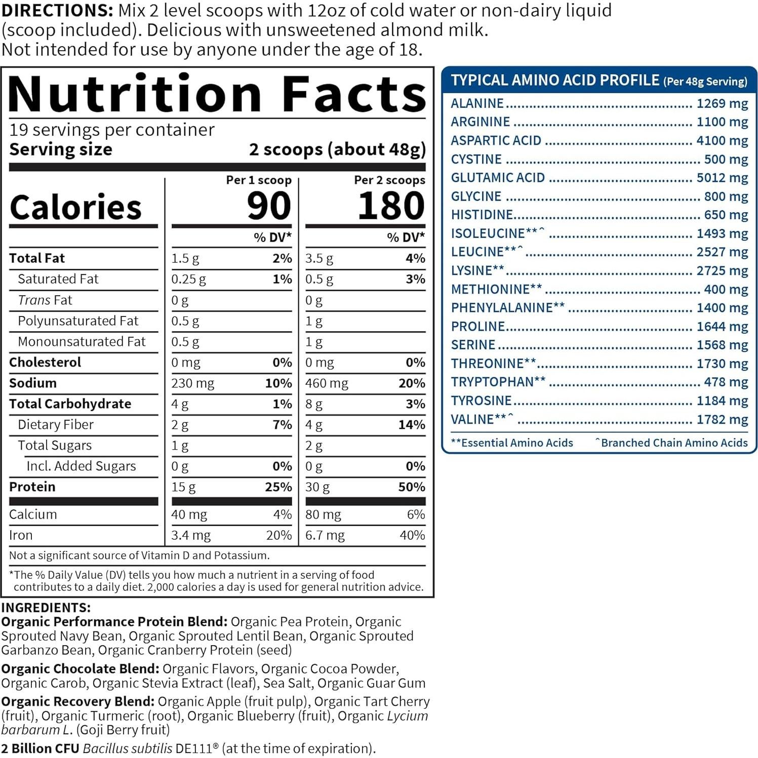 Polvo de Proteína Vegana Orgánica Garden of Life Chocolate 19 Porciones