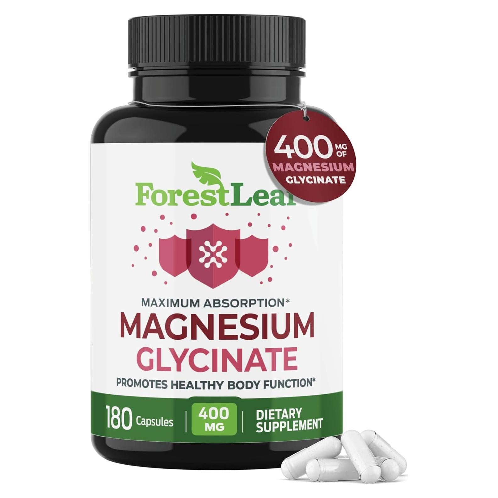 Glicinato de Magnesio 400mg ForestLeaf - 180 Cápsulas Alta Absorción