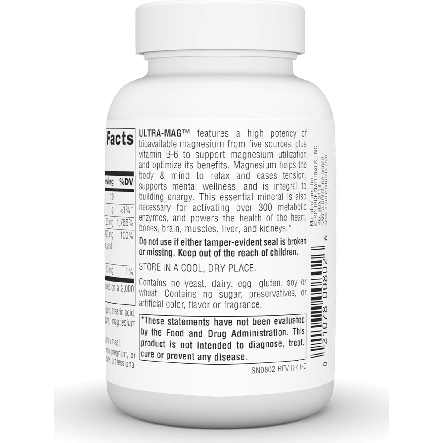 Ultra-Mag Source Naturals 60 Tabletas Veganas - Magnesio 5-en-1