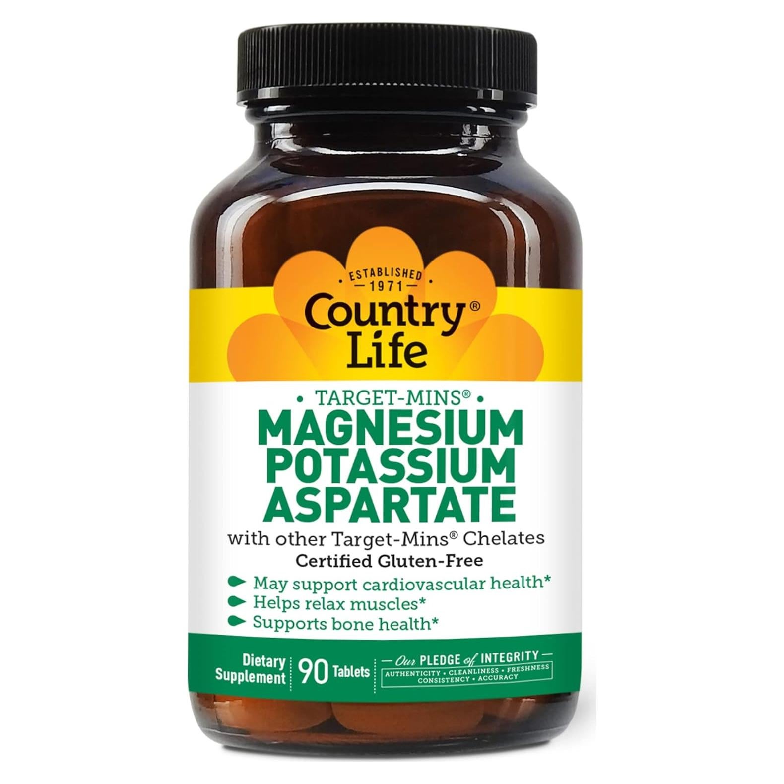 Suplemento de Magnesio y Potasio Country Life 600mg/198mg 90 Tabletas
