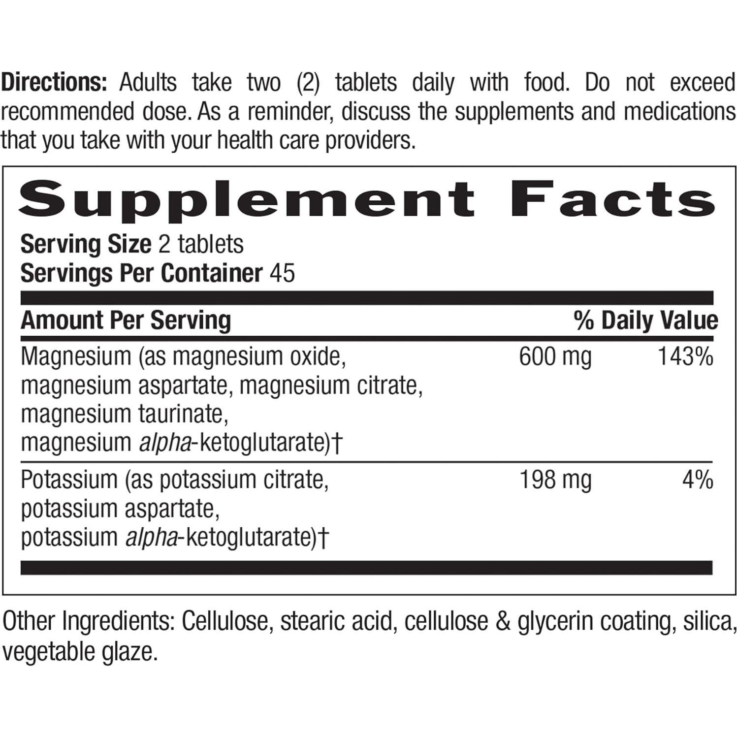 Suplemento de Magnesio y Potasio Country Life 600mg/198mg 90 Tabletas