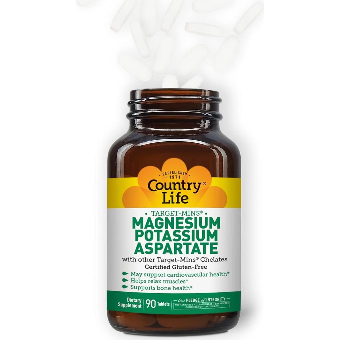 Suplemento de Magnesio y Potasio Country Life 600mg/198mg 90 Tabletas
