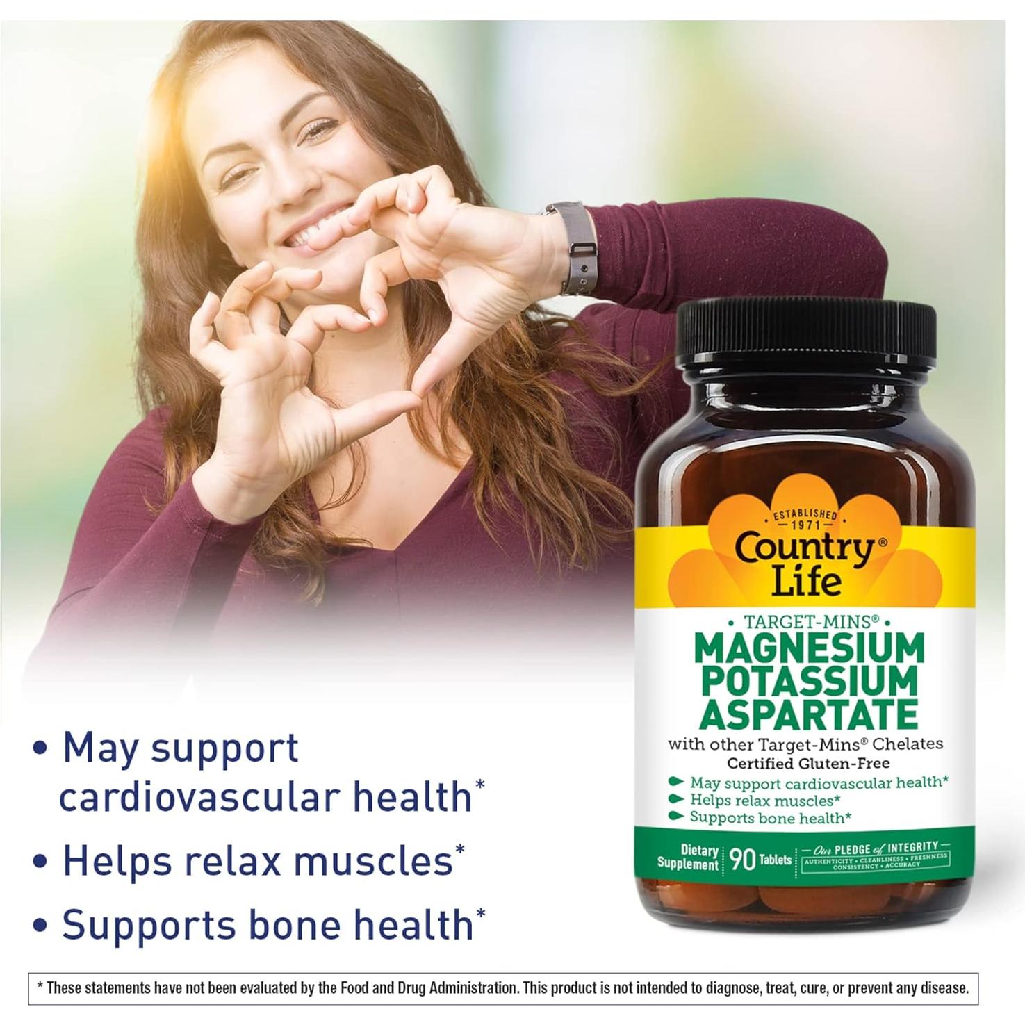 Suplemento de Magnesio y Potasio Country Life 600mg/198mg 90 Tabletas