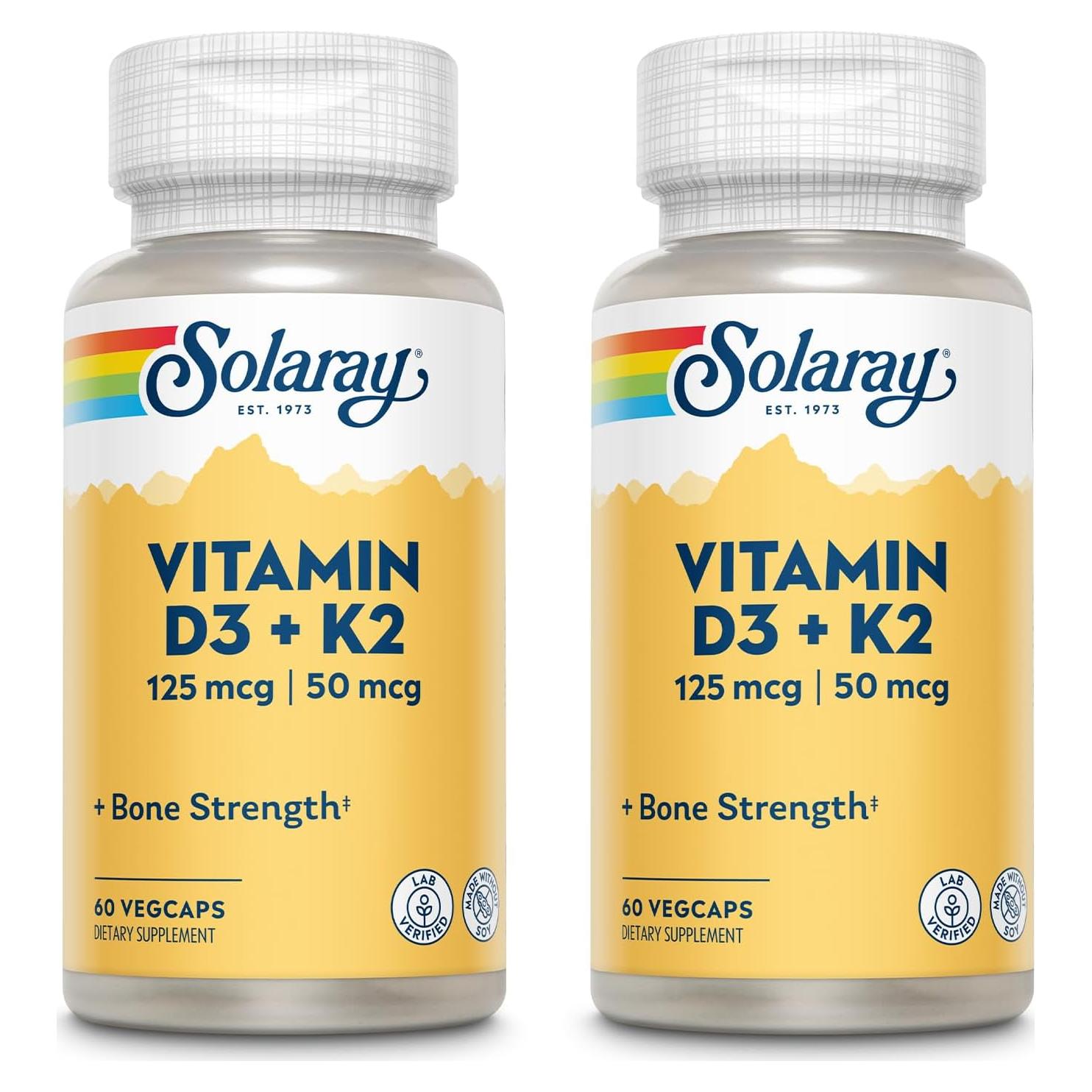 Vitamina D3 5000 UI + K2 50 mcg Solaray - 60 Cápsulas