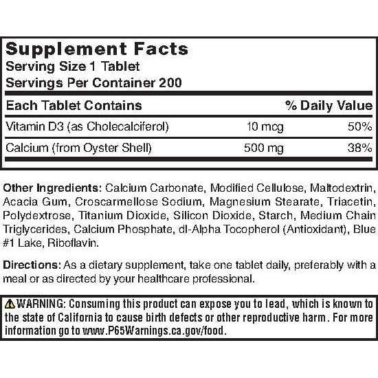 Calcio de Concha de Ostra Nature's Blend con D3 200 Tabletas