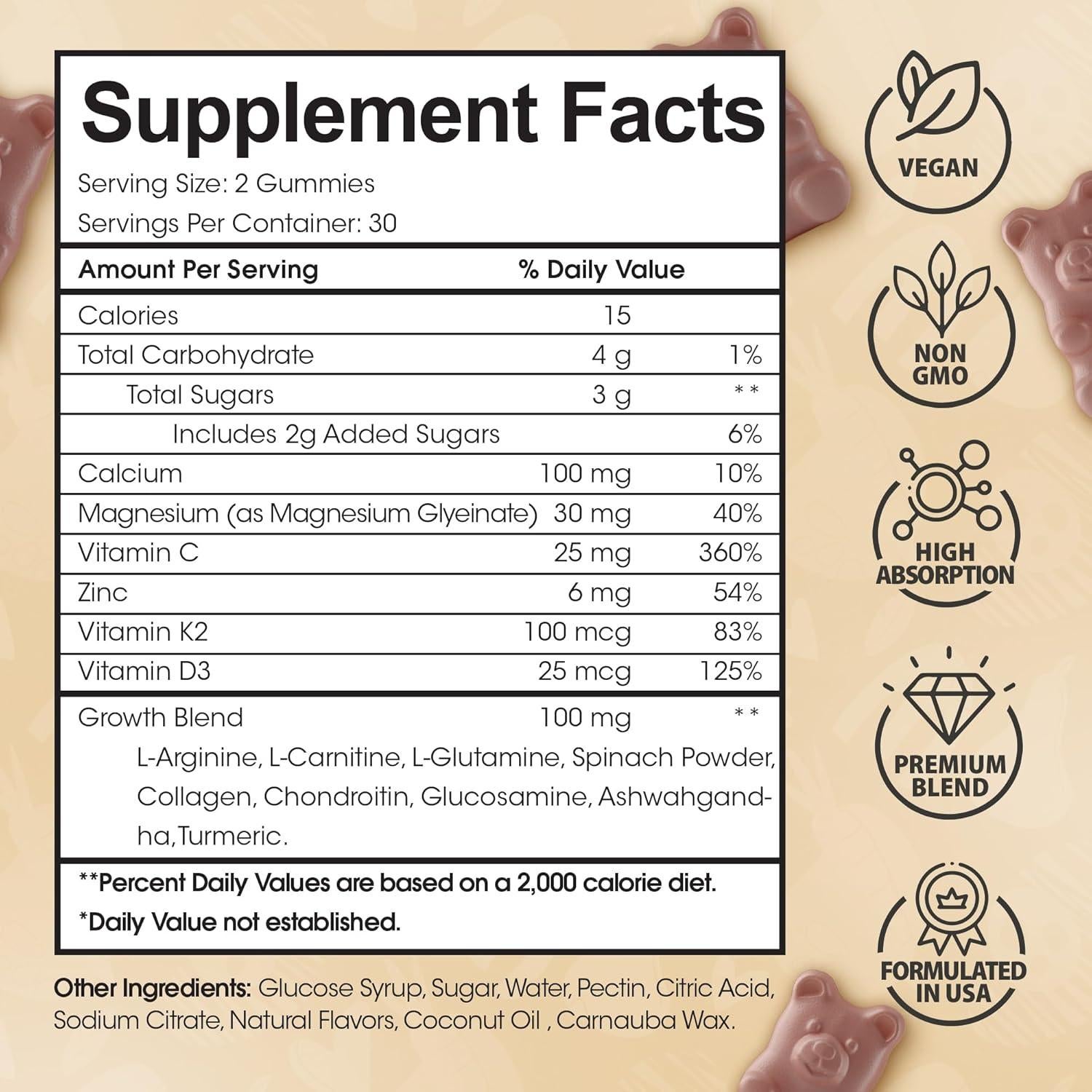 Gomitas de Crecimiento en Altura Highspot 60 Unidades - Calcio, Magnesio, Zinc