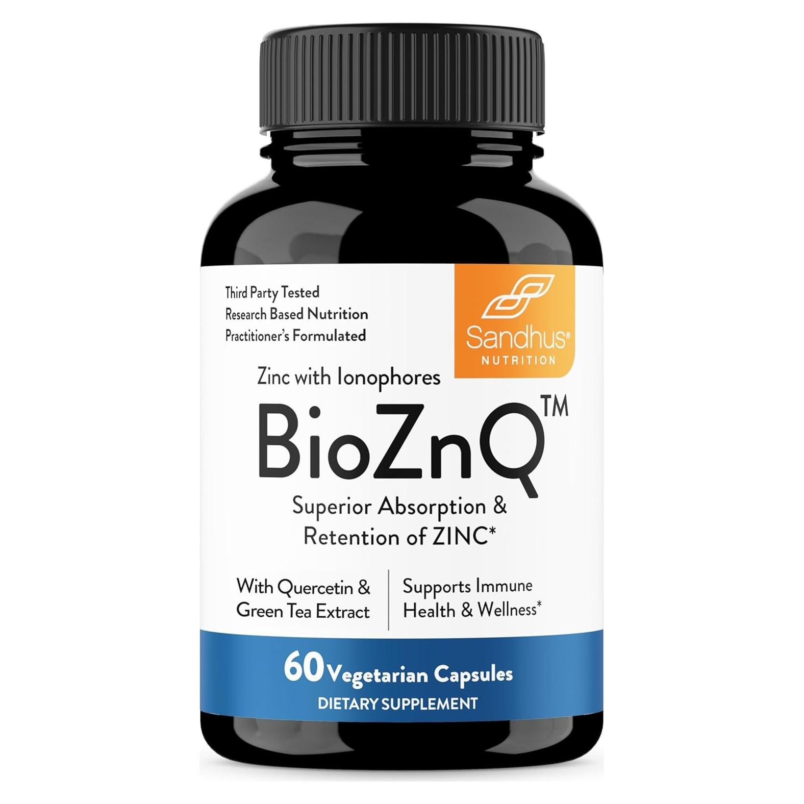 Suplemento de Zinc Sandhu 800mg con Ionóforos y Quercetina 60 Cápsulas