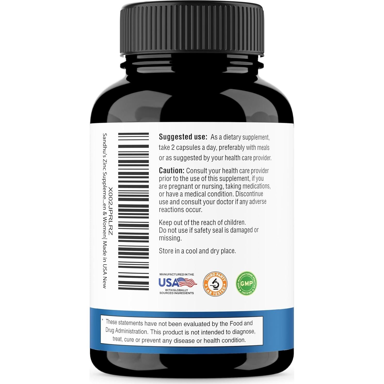 Suplemento de Zinc Sandhu 800mg con Ionóforos y Quercetina 60 Cápsulas