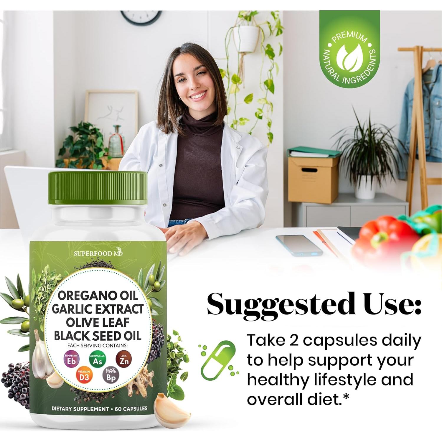 Suplemento Superfood MD Aceite de Orégano y Ajo 60 Cápsulas