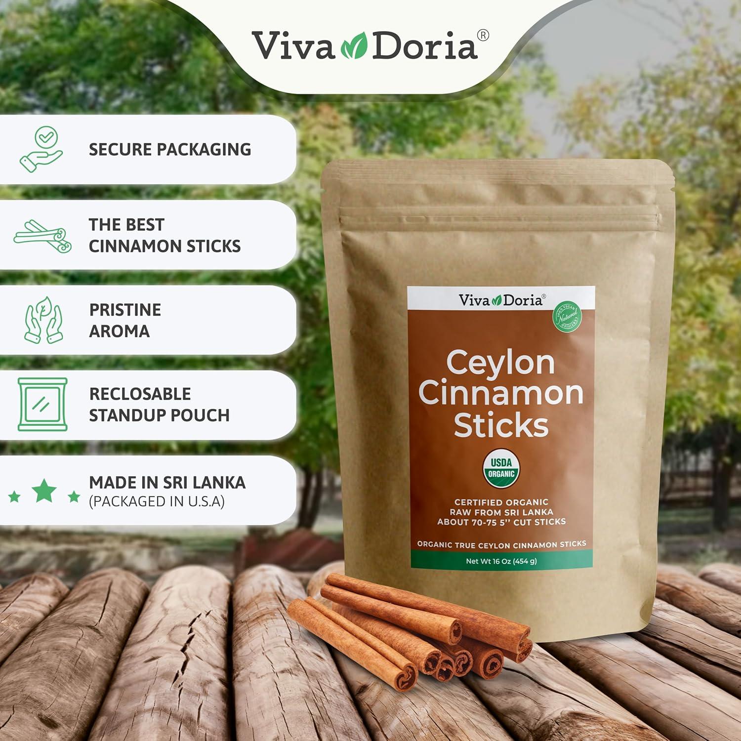 Canela de Ceilán Orgánica Viva Doria 453.59 g - 100-110 Palitos
