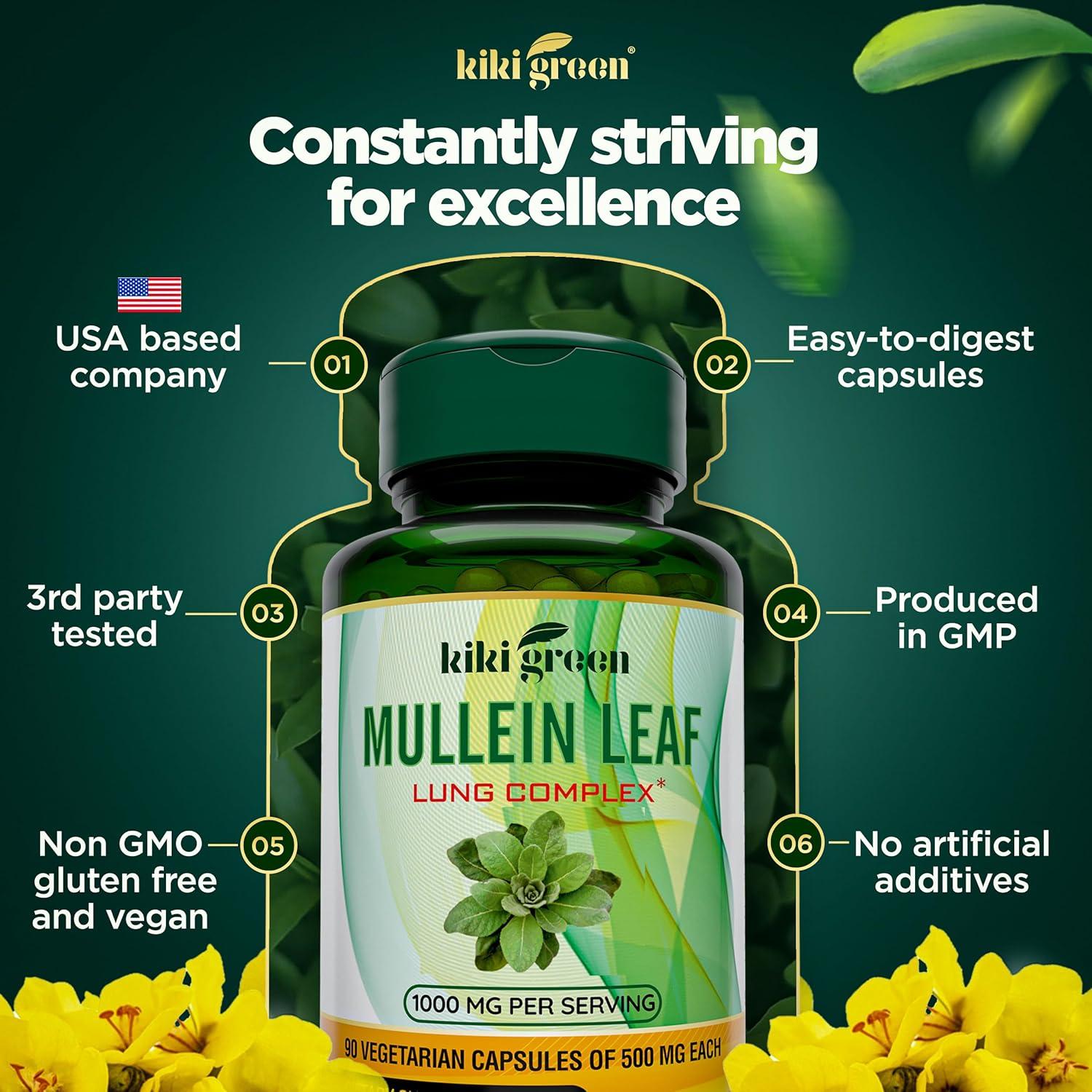 KIKI Green Extracto de Hoja de Mullein 1000mg - 90 Cápsulas Veganas