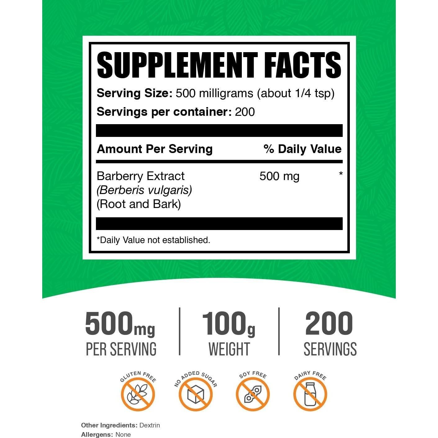 Polvo de Extracto de Agracejo BulkSupplements 100g Suplemento Herbal