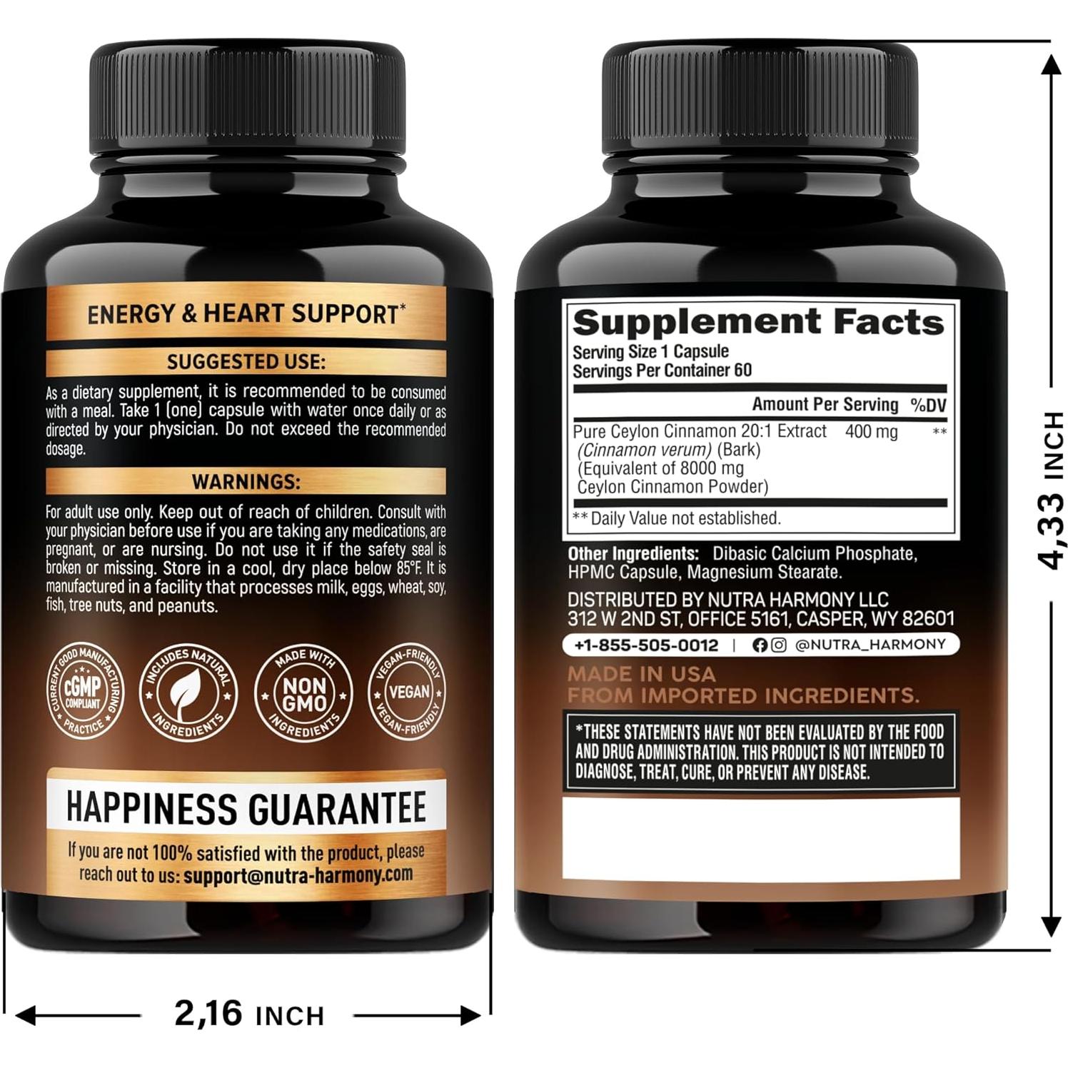 Cápsulas de Canela de Ceilán Nutra Harmony - 60 Unidades - Energía y Metabolismo