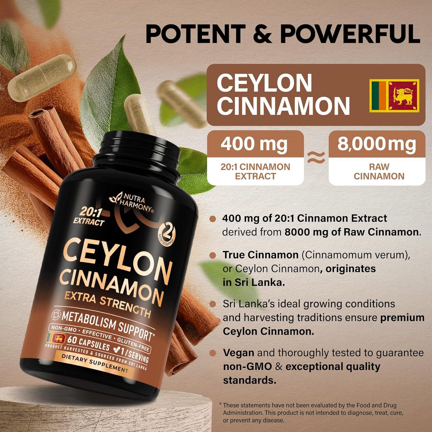 Cápsulas de Canela de Ceilán Nutra Harmony - 60 Unidades - Energía y Metabolismo