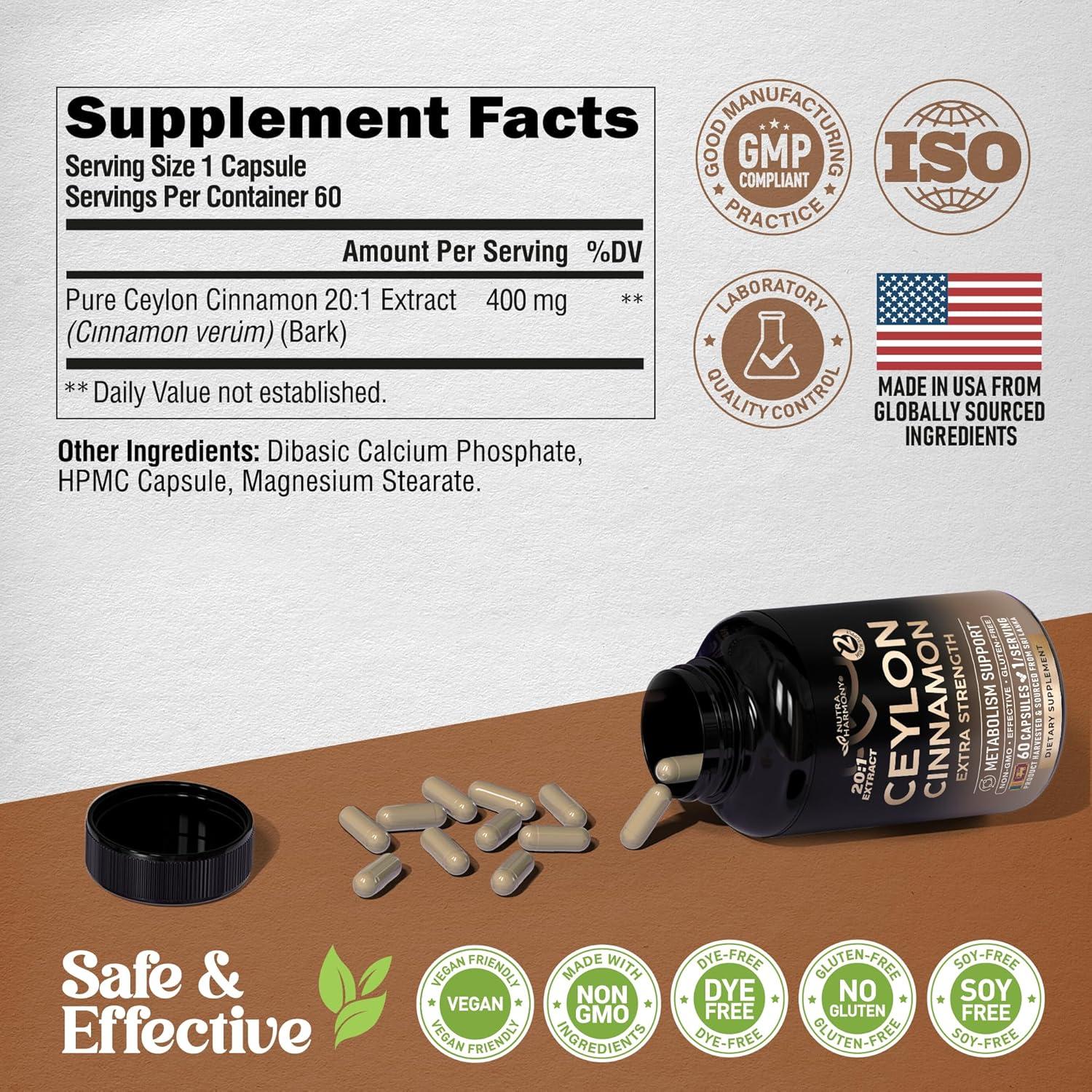 Cápsulas de Canela de Ceilán Nutra Harmony - 60 Unidades - Energía y Metabolismo