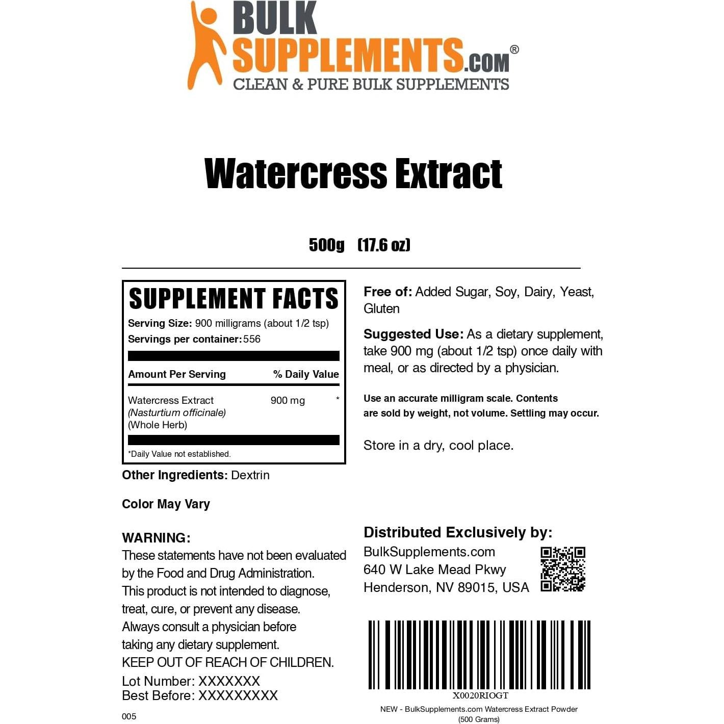 Extracto de Berro en Polvo BulkSupplements 500g - Sin Gluten
