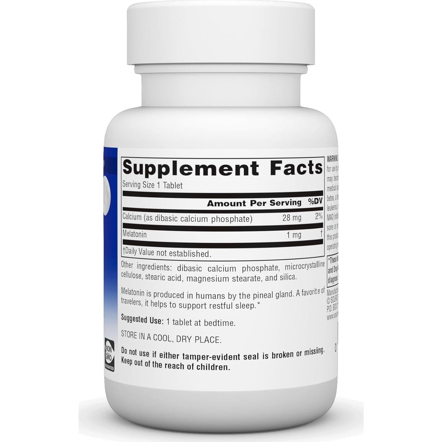 Melatonina 1 mg Source Naturals - 100 Tabletas para Sueño